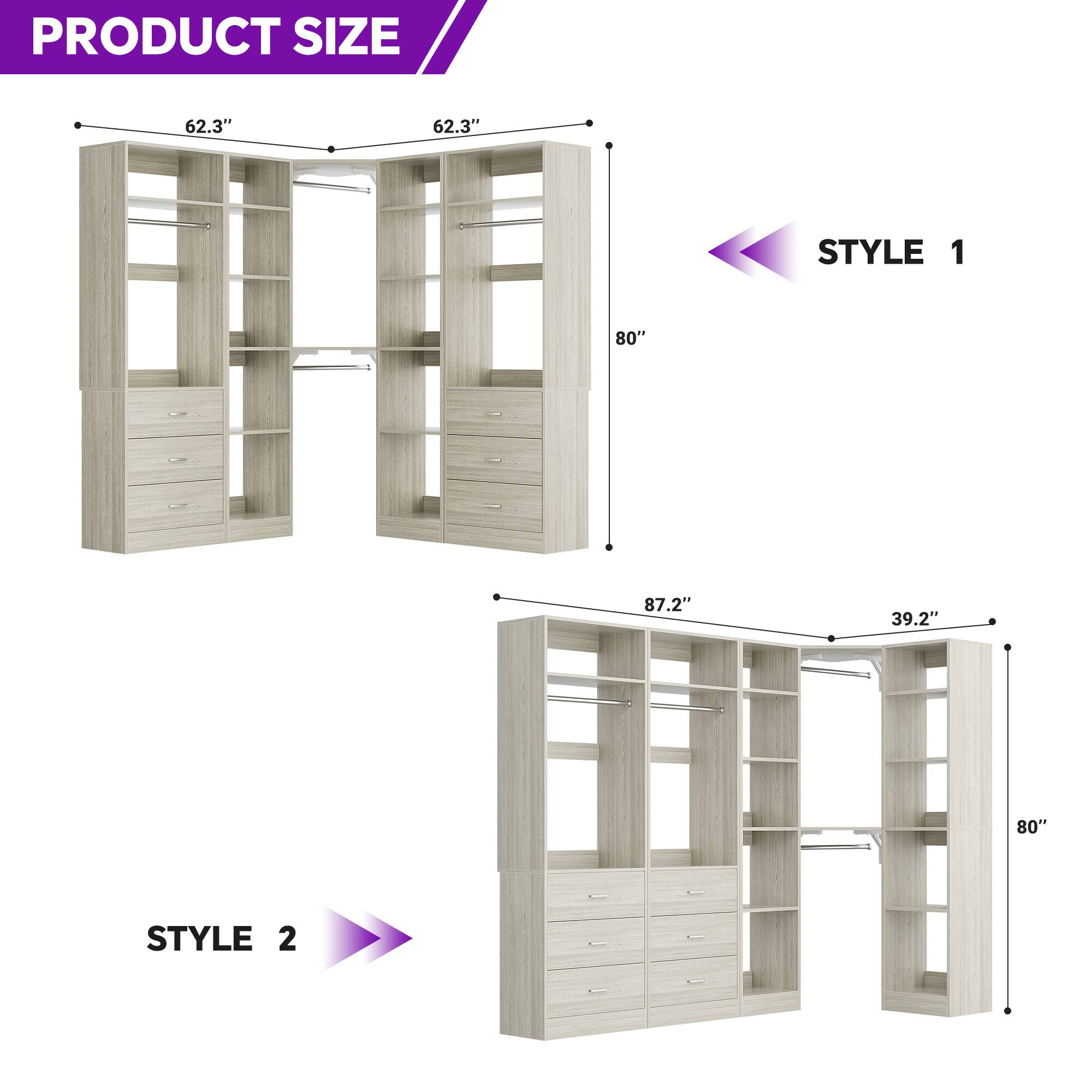 PRODUCT SIZE  
62.3" x 62.3"  
STYLE 1  
80" x 87.2" x 39.2" x 80"  
STYLE 2