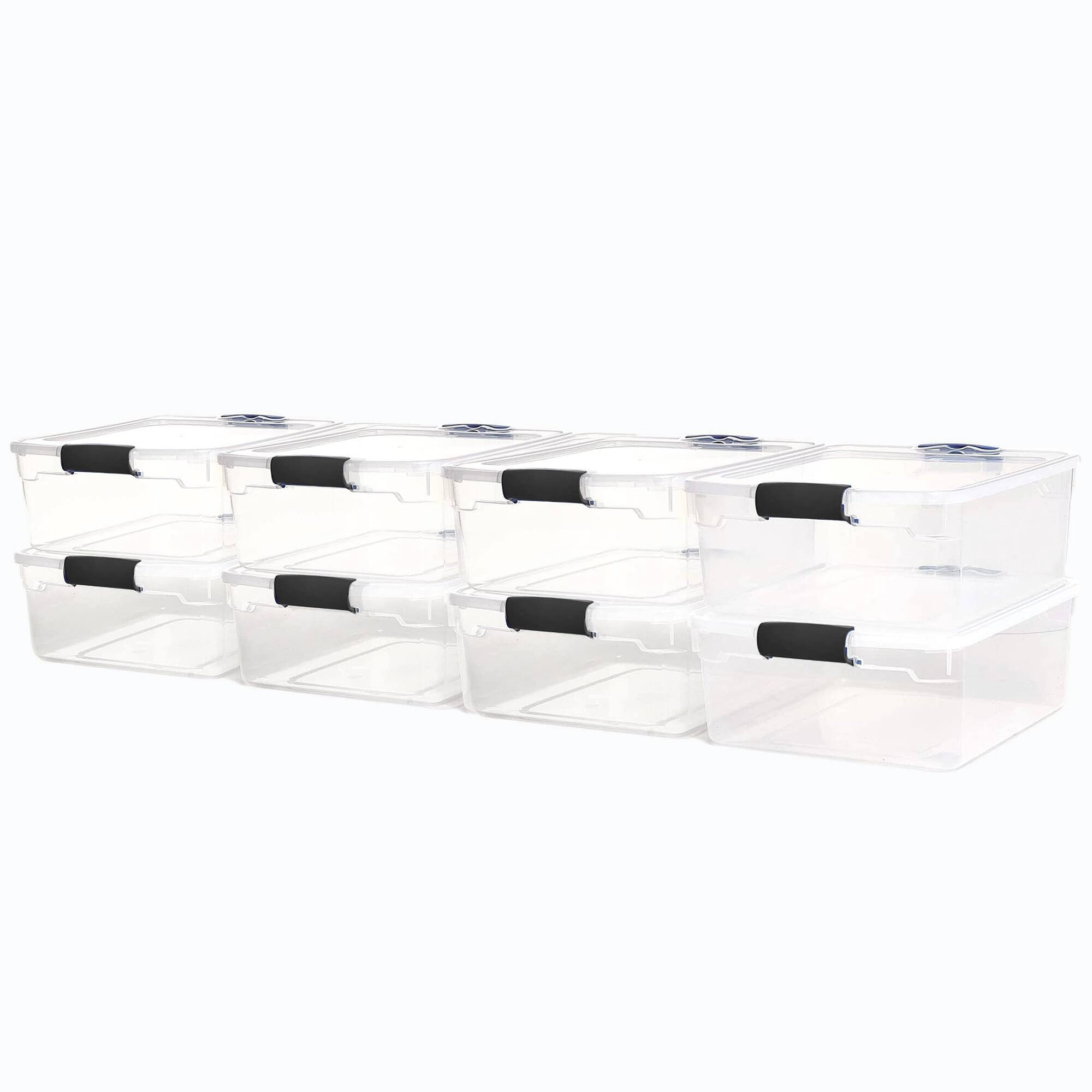 Front. Homz - Homz 15.5 Qt Plastic Stackable Home Storage Container w/Lid, Gray Latch (8 Pack) - Clear.
