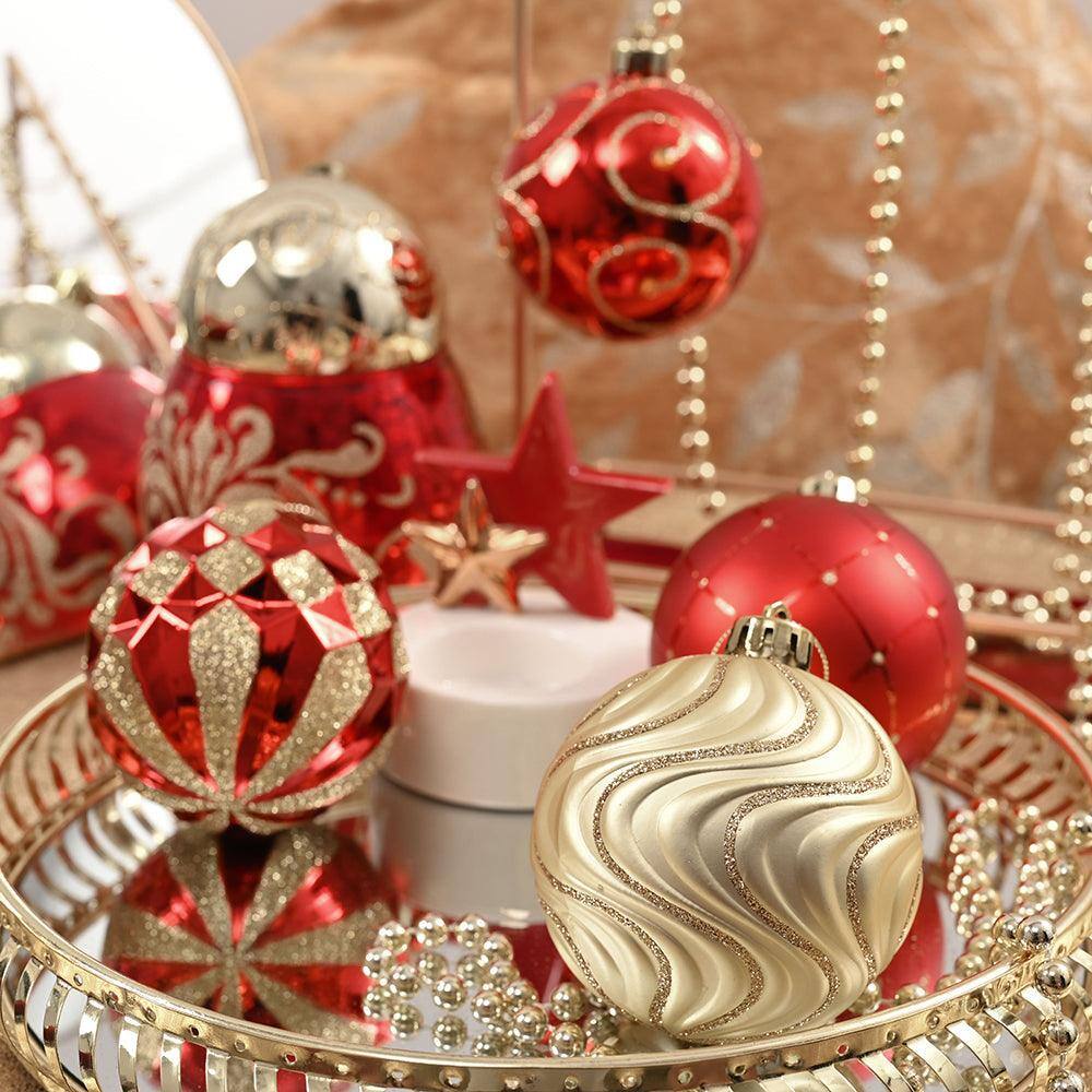 Back. OrnamentallyYou - Glittery Red and Gold Christmas Ornament Bauble Set Elegant 16 Piece Bundle - Multi-colored.