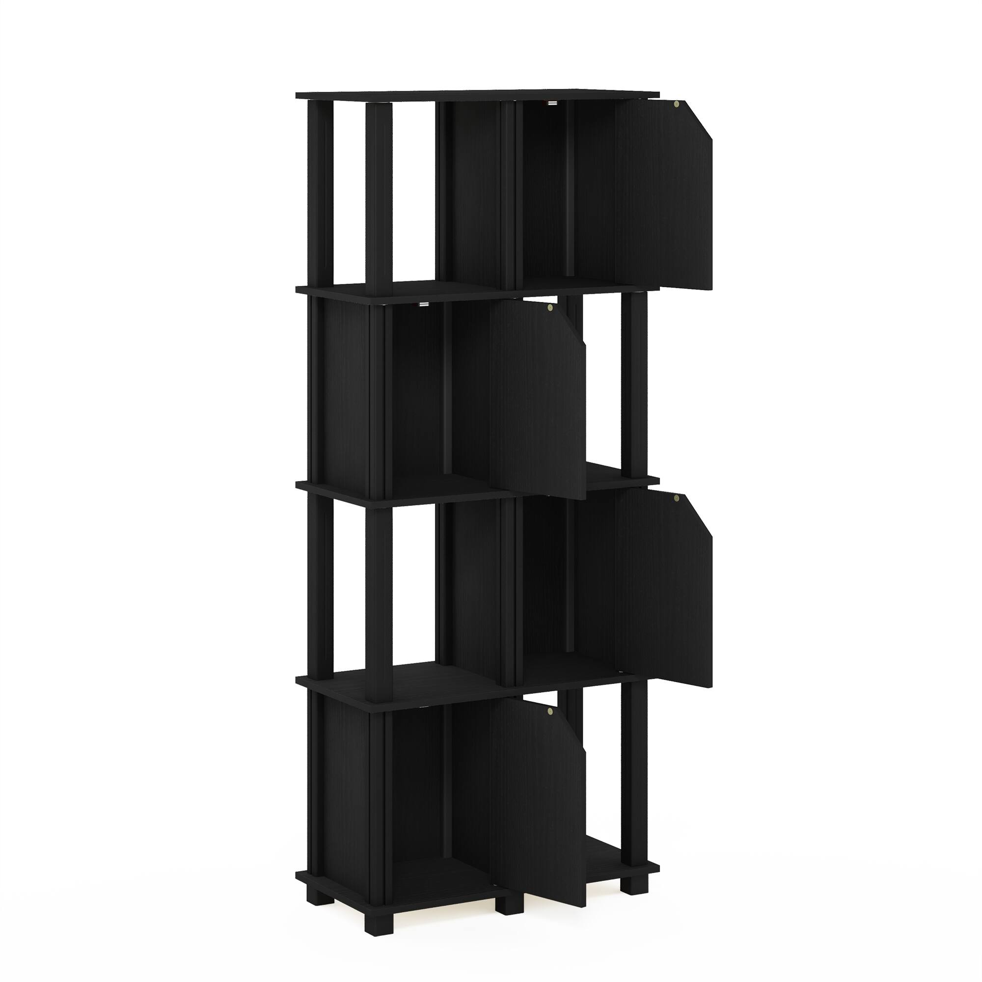 Alt View 3. Furinno - Brahms 5-Tier Storage Shelf with 4 Doors, Black Oak/Black - Black Oak/Black.