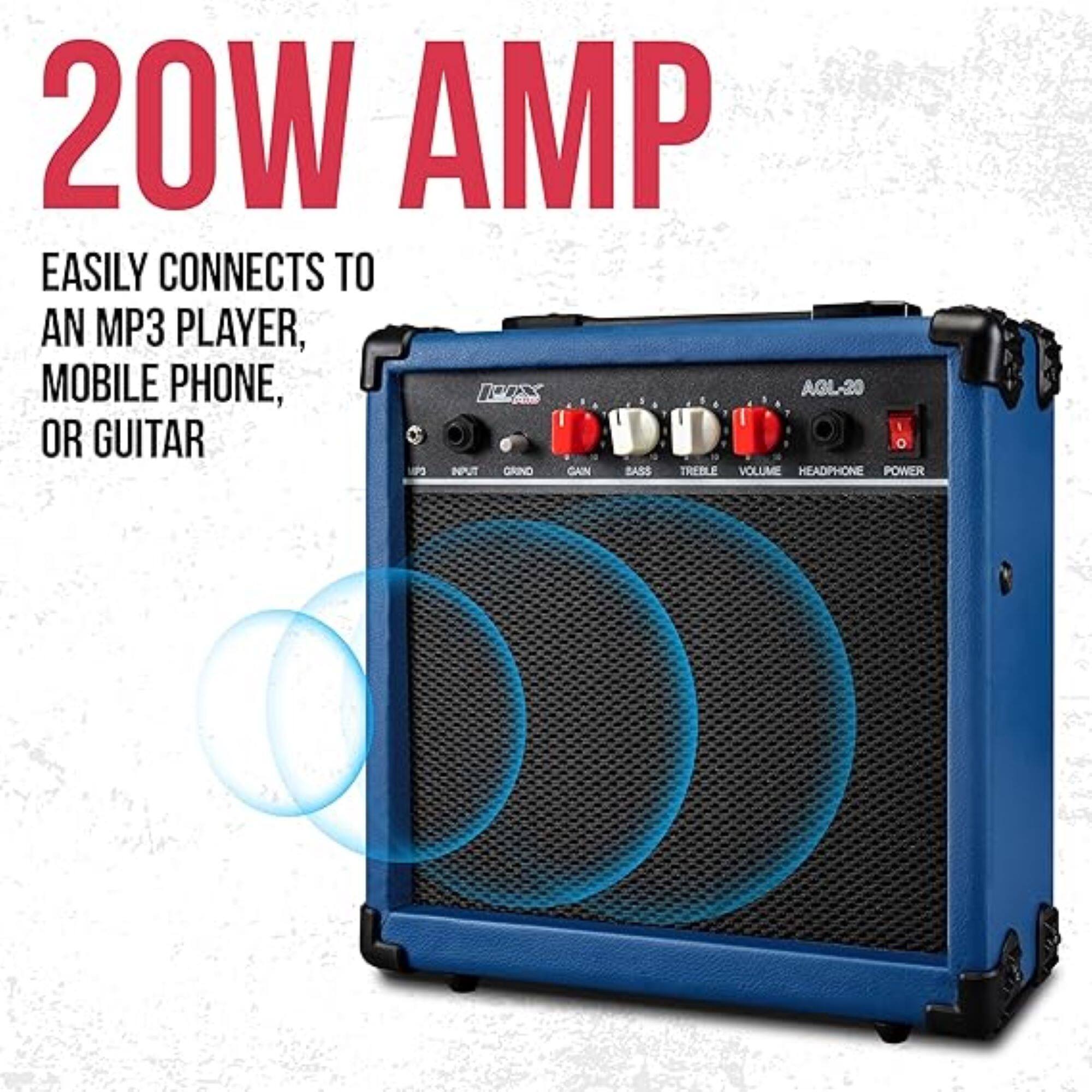 20W AMP EASILY CONNECTS TO AN MP3 PLAYER, MOBILE PHONE, OR GUITAR

AGL-20
INPUT
GAIN
BASS
TREBLE
VOLUME
HEADPHONE
POWER