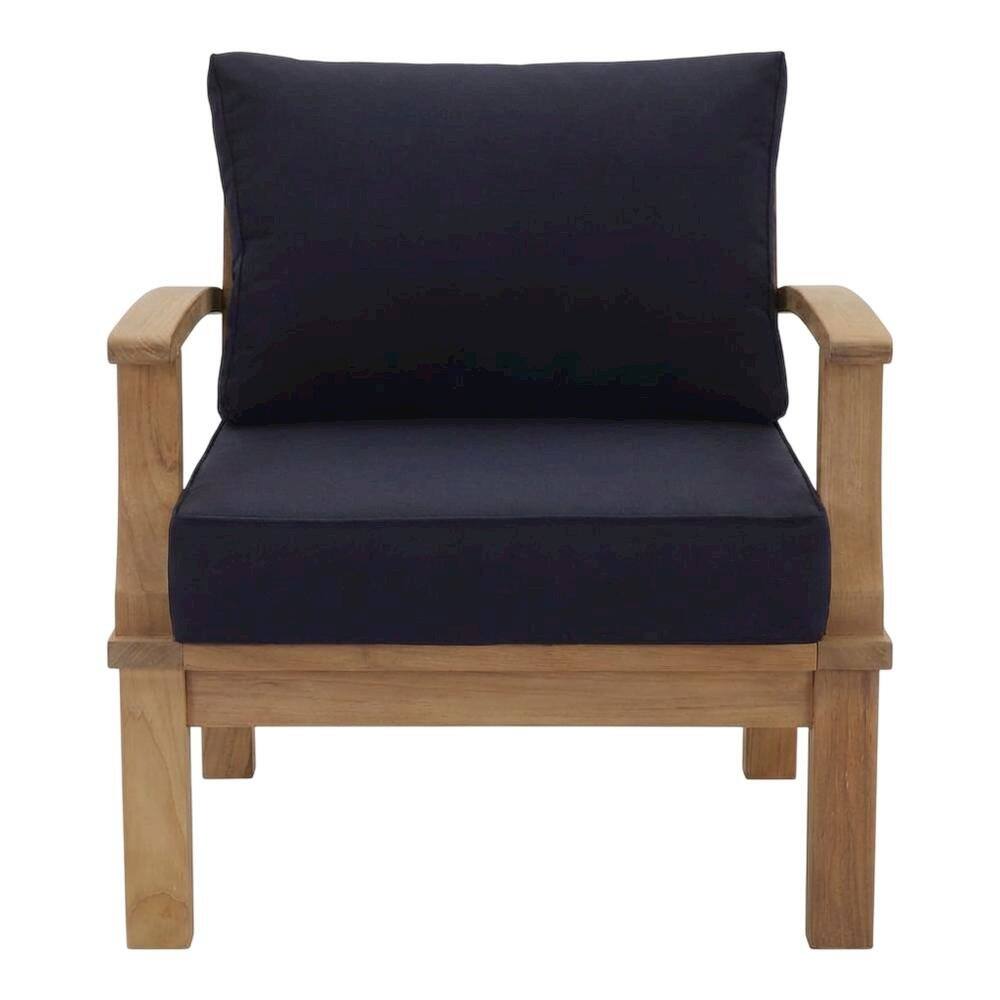 Back. Outdoor Escape - Teak Outdoor Patio Sofa With Armrests And Cushioned Seat For Lounge Area - Blue.