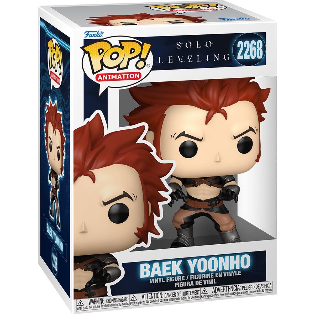 Funko POP! Animation  
Solo Leveling  
2268  
Baek Yoonho  
Vinyl Figure / Figurine en Vinyle / Figura de Vinil  

WARNING: CHOKING HAZARD - Small parts. Not suitable for children under 36 months.  
ATTENTION: PELIGRO DE ASFIXIA - Piezas pequeñas. No conviene para menores de 36 meses.  
ADVERTENCIA: DANGER - ÉTOUFFEMENT - Petites pièces. Ne convient pas aux enfants de moins de 36 mois.