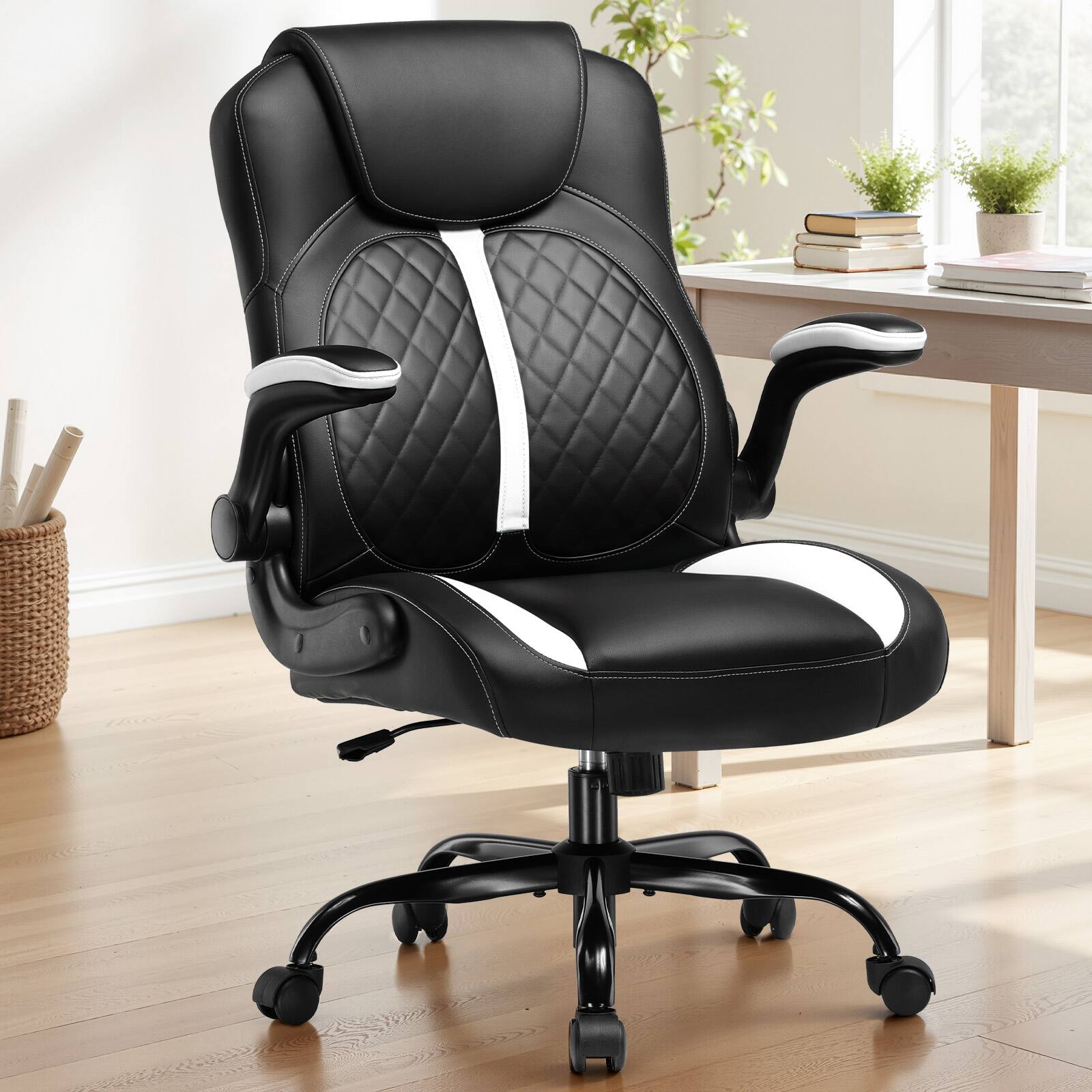 Alt View 5. GTPlayer - Ergonomic Office Chair with Flip-Up Armrests High-Density Foam Seat Executive Computer Chair,White - White.