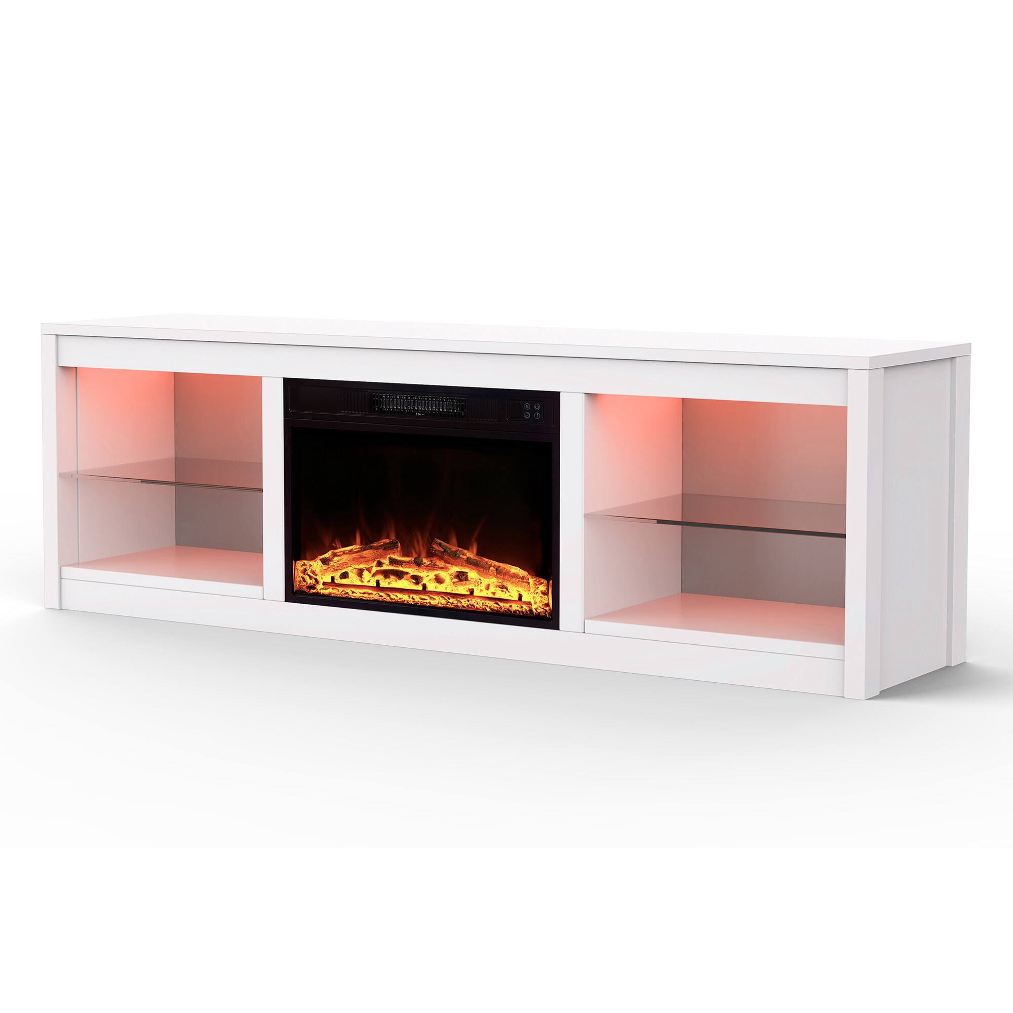 Alt View 8. Ihomeadore - 66" TV Stand with 23"Insert Electric Fireplace and Open Storage Shelves Media Console for TVs up to 75" - White.