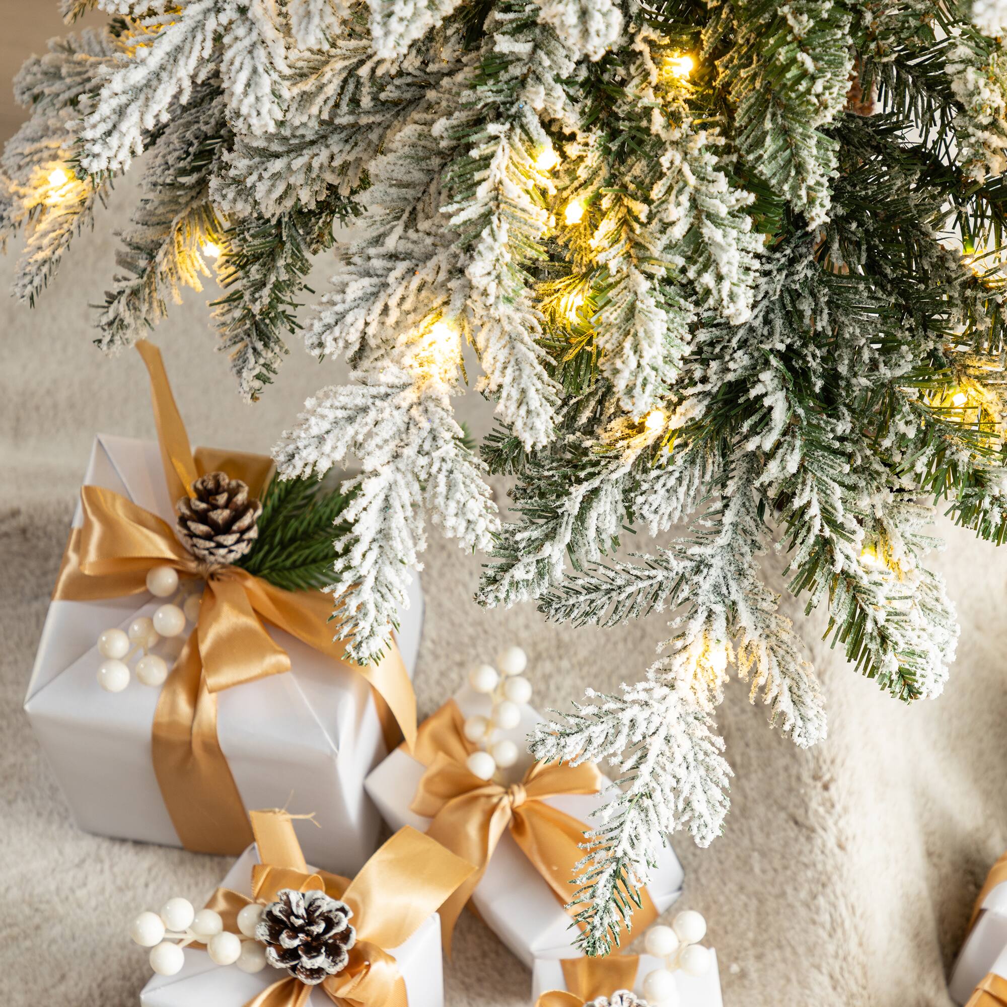 Alt View 10. Glitzhome - 9ft Pre-Lit Flocked Pencil Spruce Artificial Christmas Tree with 470 Warm White Lights - White.
