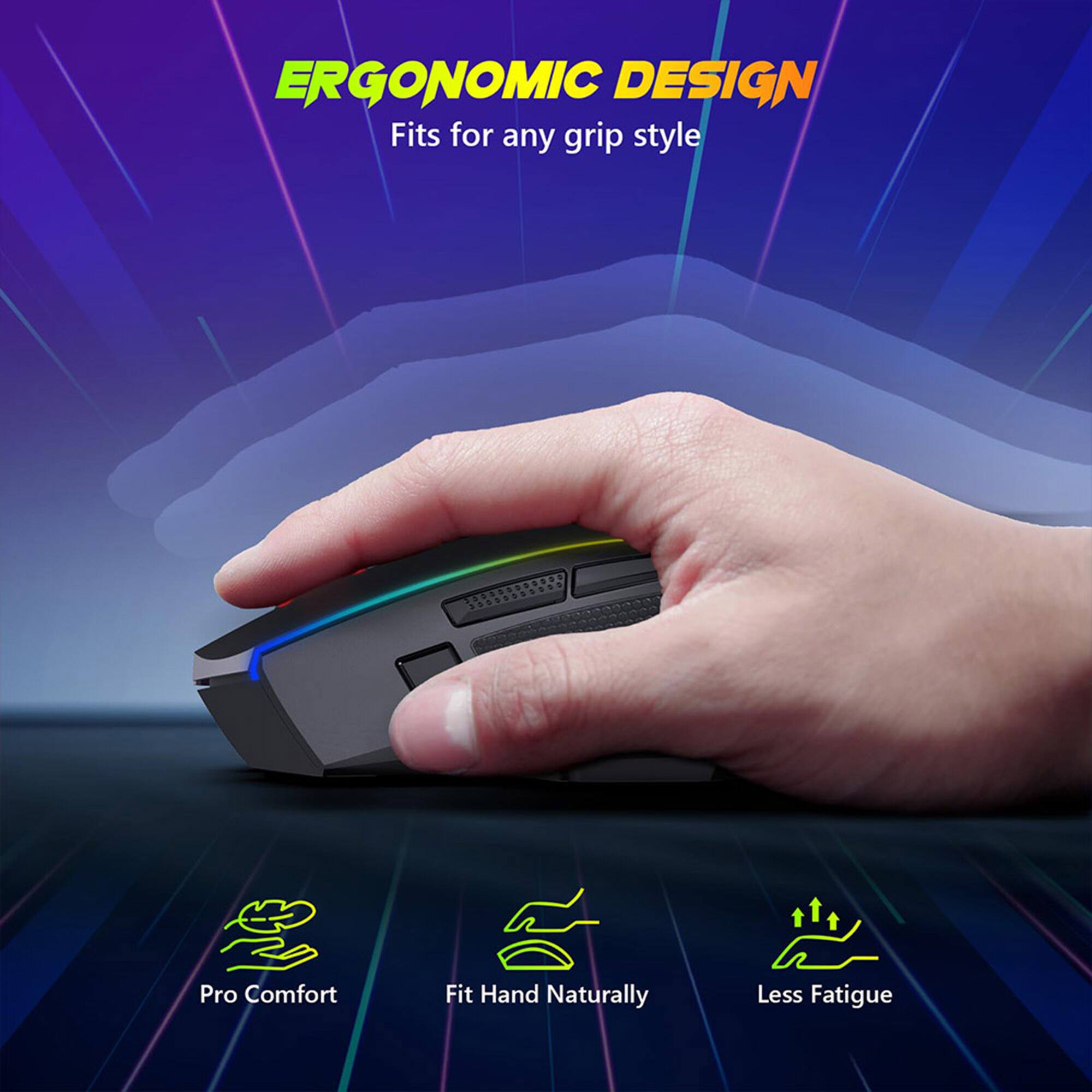Ergonomic Design: Fits for any grip style. Pro Comfort Fit Hand Naturally. Less Fatigue.