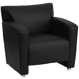 Emma + Oliver - LeatherSoft Reception/Living Room Chair with Extended Panel Arms - Black
