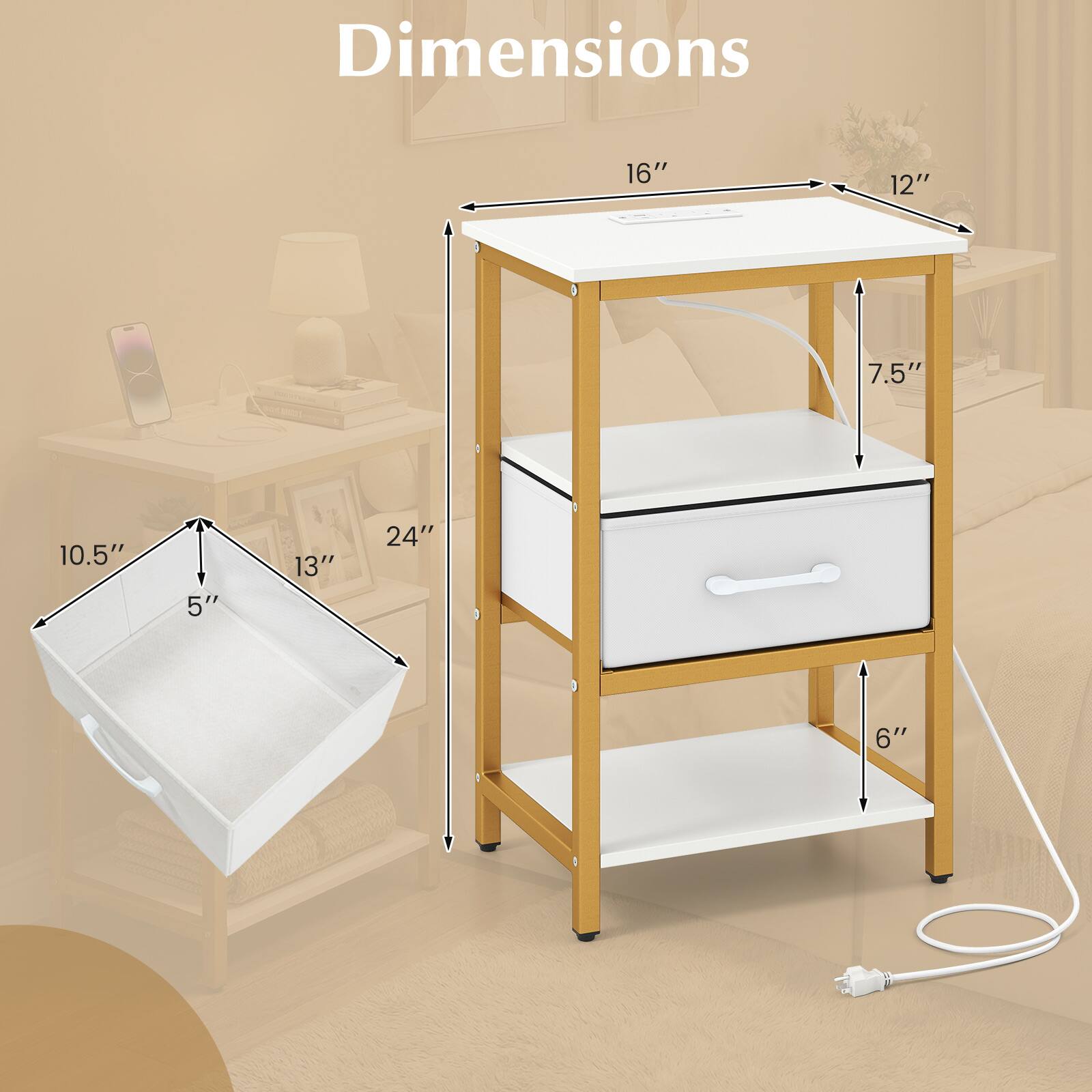 Dimensions
16"
12"
7.5"
10.5"
5"
13"
24"
6"