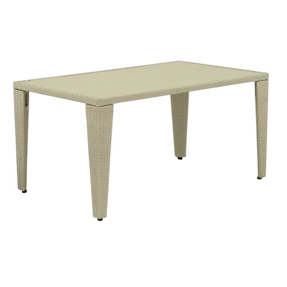Back. Outdoor Escape - Rectangle PE Wicker Dining Table with Glass Top for Outdoor Patio - Natural Linen.