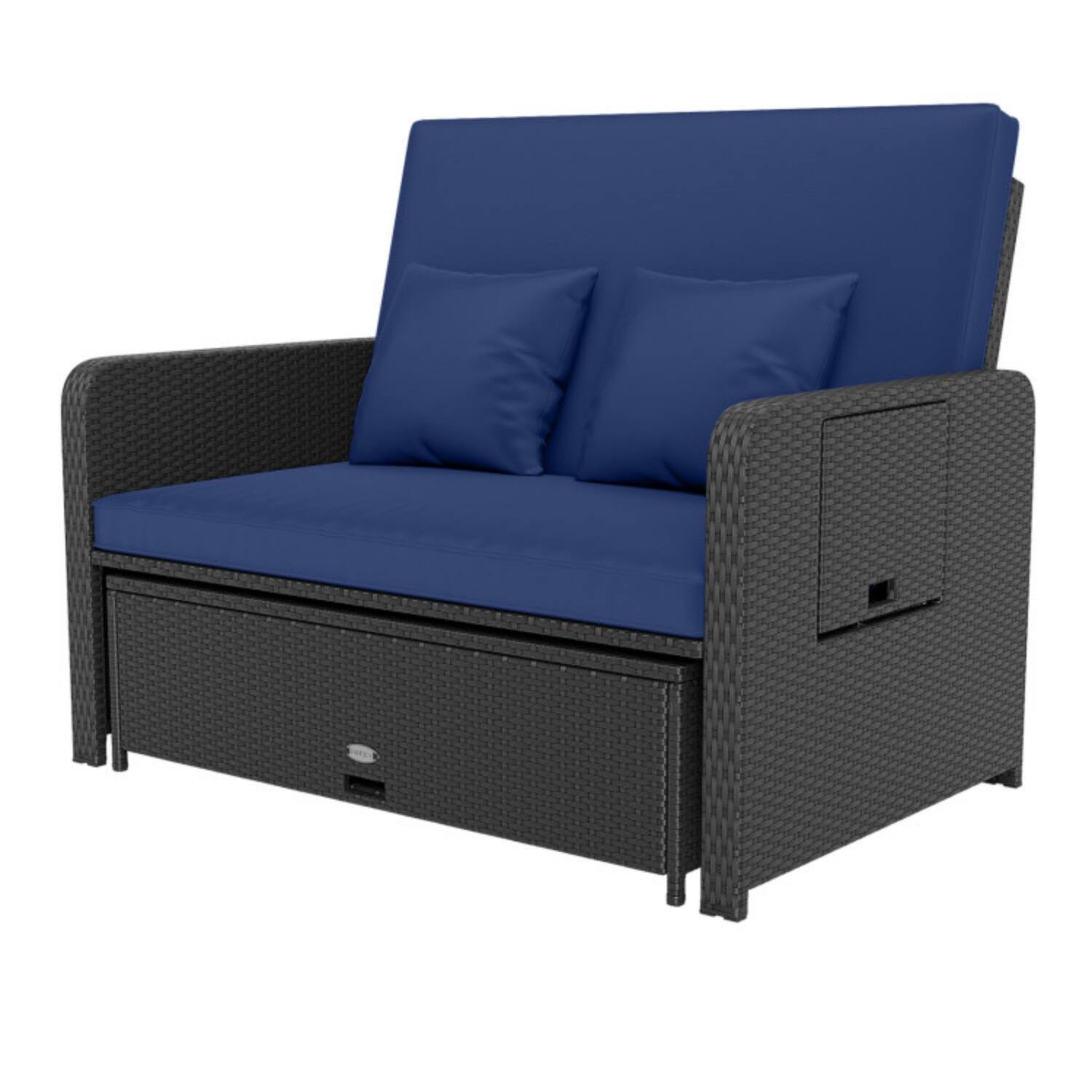 Alt View 6. Mondawe - PE Wicker Outdoor Daybed w 4-Level Backrest Storage Ottoman Side Tables 800 lbs - Navy.