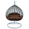 LeisureMod - Recluse Grey Wicker Hanging Egg Chair - Modern Indoor Outdoor Swing with Stand, 440lb Capacity - Brown