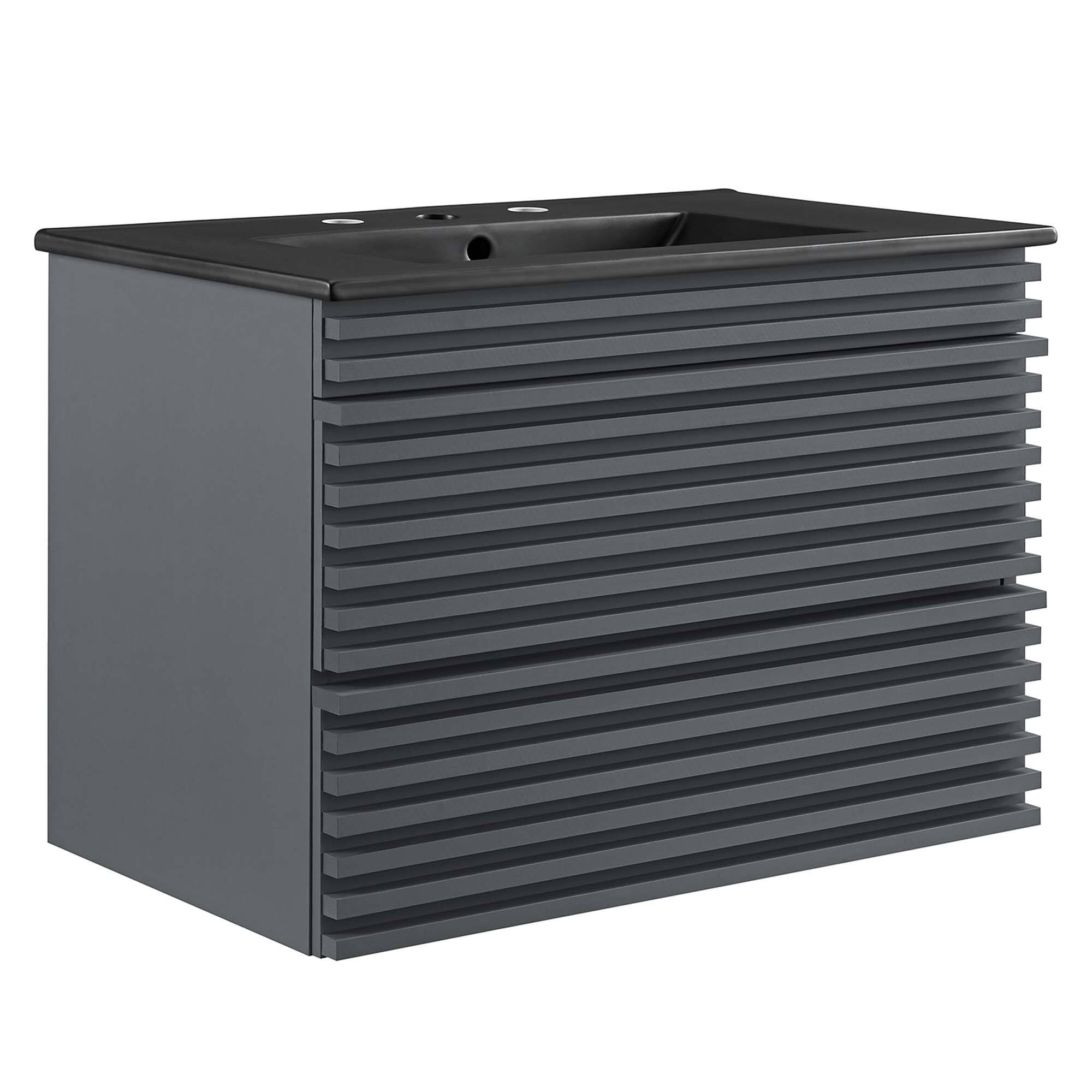 Angle. Modway - Render Wall-Mount Bathroom Vanity with Black Basin Included - Gray Black.
