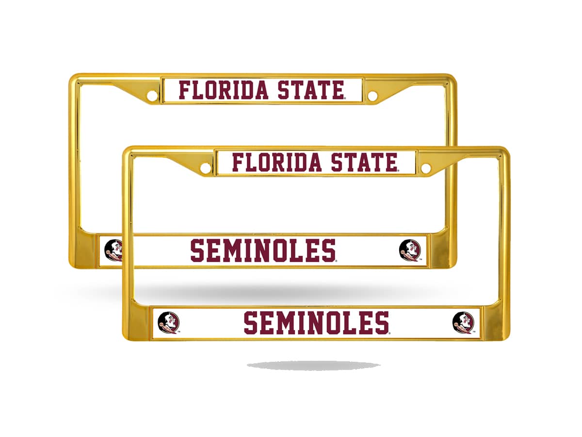 Rico Industries - Florida State Seminoles Gold Color Painted Chrome Metal License Plate Frame - Set of 2 Frames - Multi