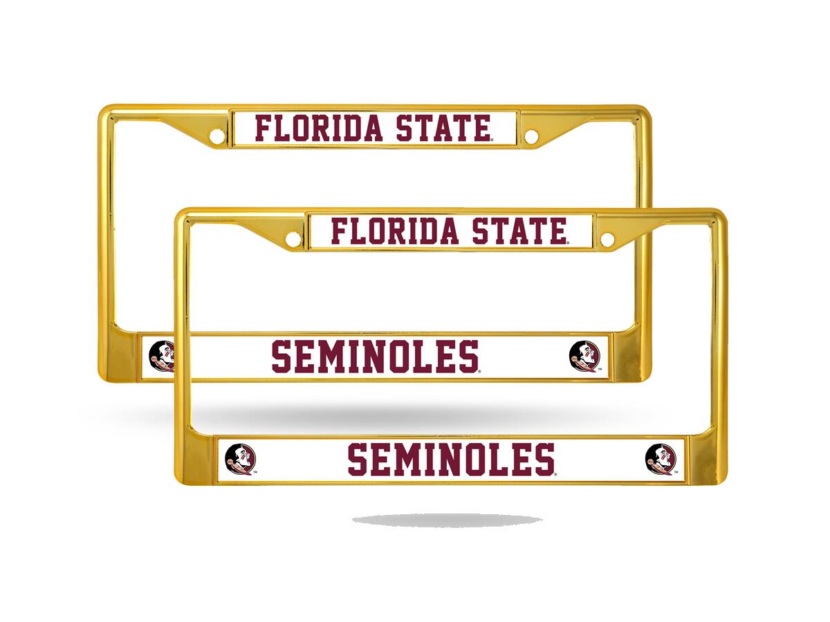 Rico Industries - Florida State Seminoles Gold Color Painted Chrome Metal License Plate Frame - Set of 2 Frames - Multi