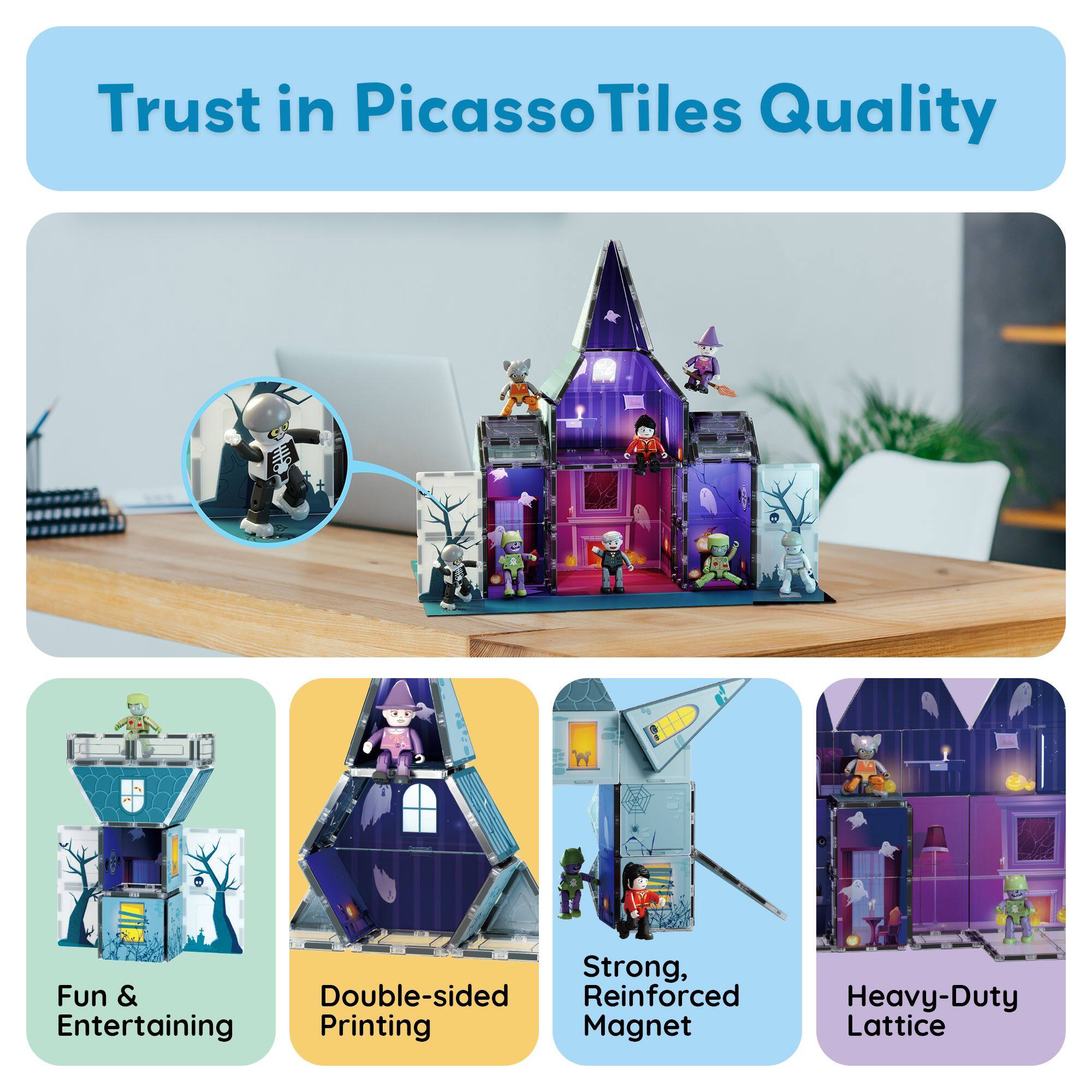 Trust in PicassoTiles Quality

- Fun & Entertaining
- Double-sided Printing
- Strong, Reinforced Magnet
- Heavy-Duty Lattice