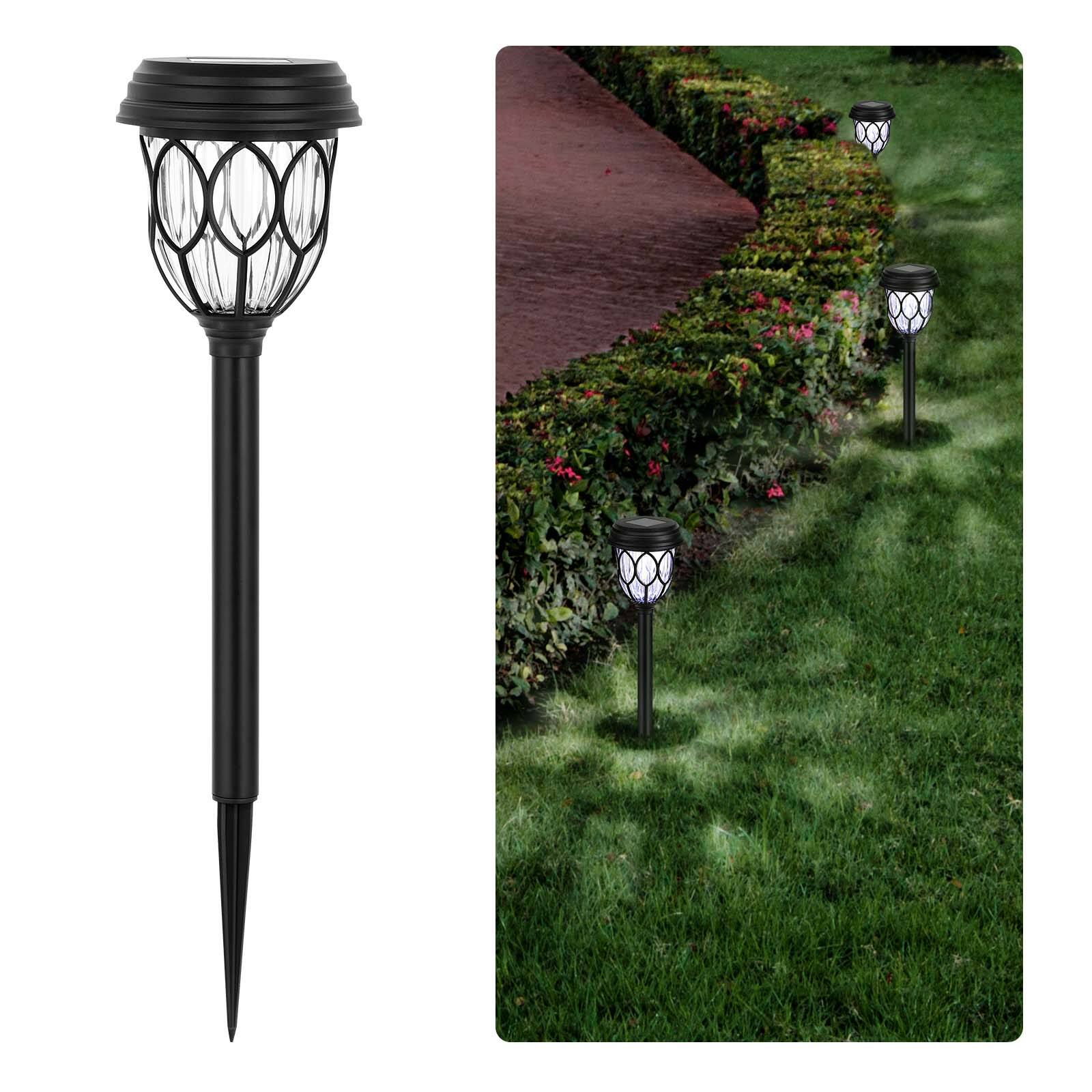 Angle. Oumilen - 6-Pack Solar Leaf Pattern Stake Lights 16In Outdoor LED Landscape Path Lights Warm White.