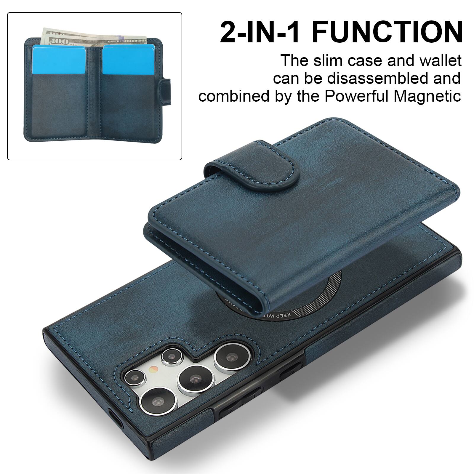 2-IN-1 FUNCTION  
The slim case and wallet can be disassembled and combined by the Powerful Magnetic