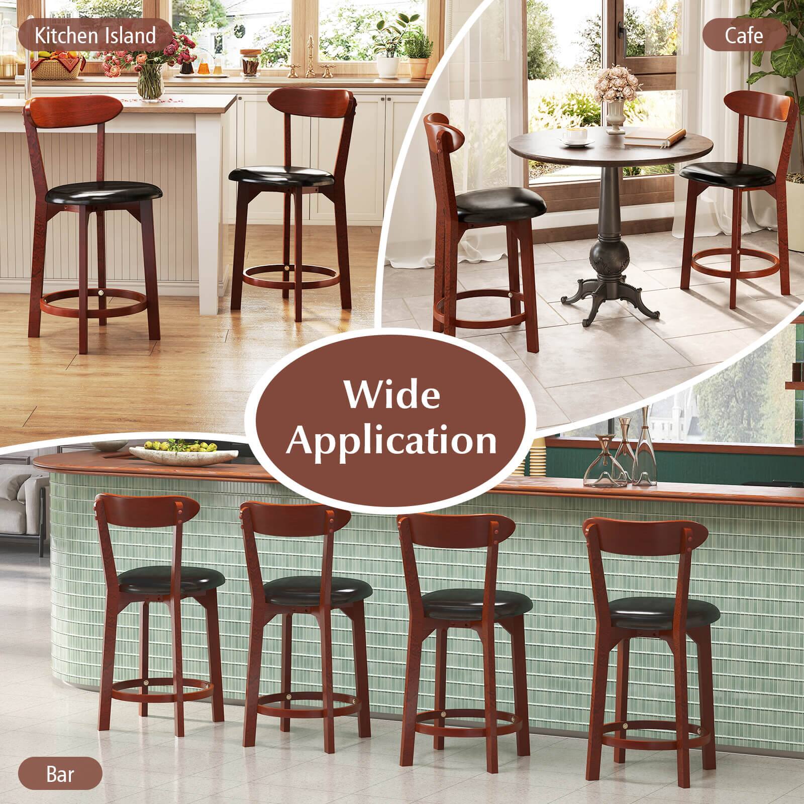 The text on the image is grouped as follows:

1. Kitchen Island
2. Cafe
3. Wide Application
4. Bar