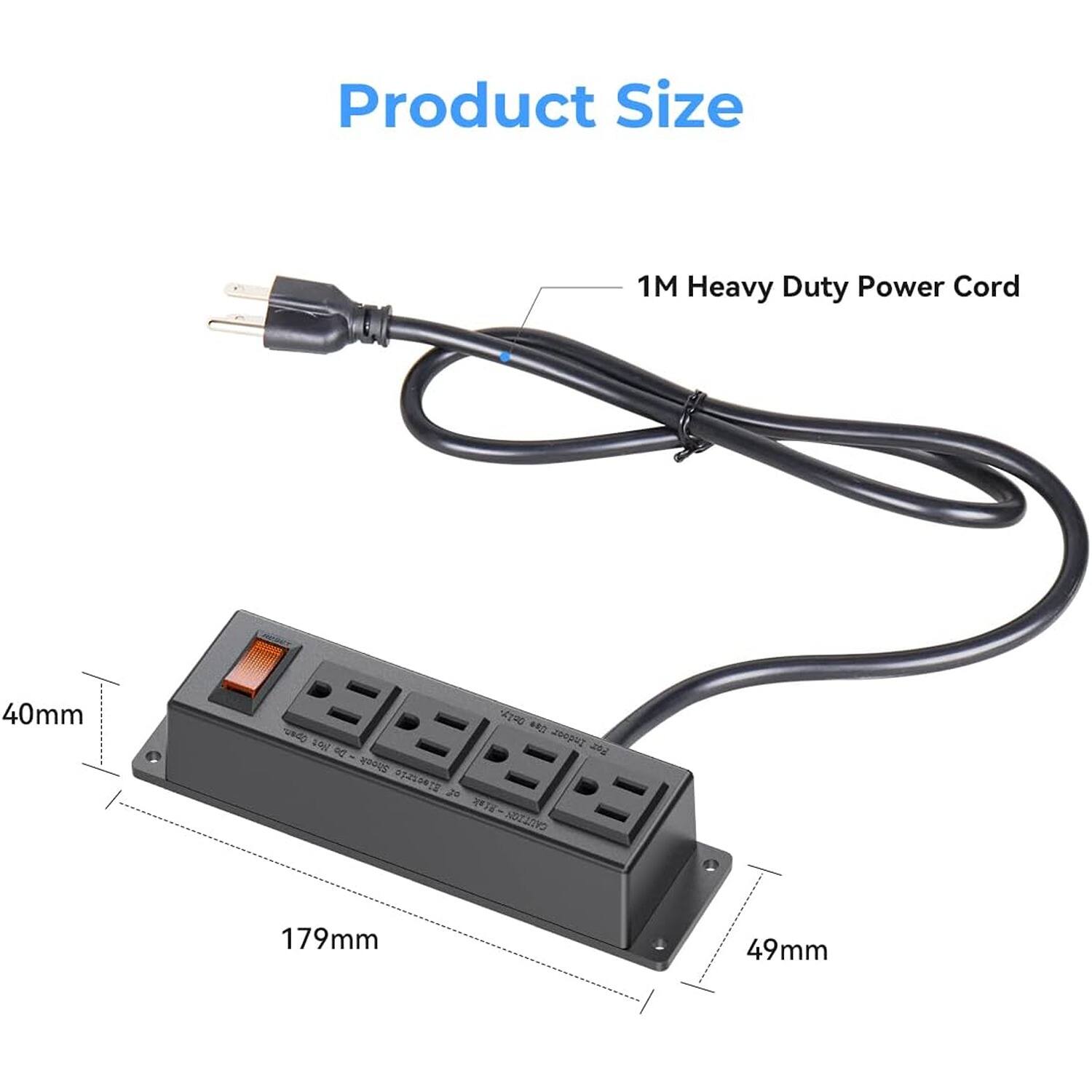 Product Size, 1M Heavy Duty Power Cord, 40mm, 179mm, 49mm