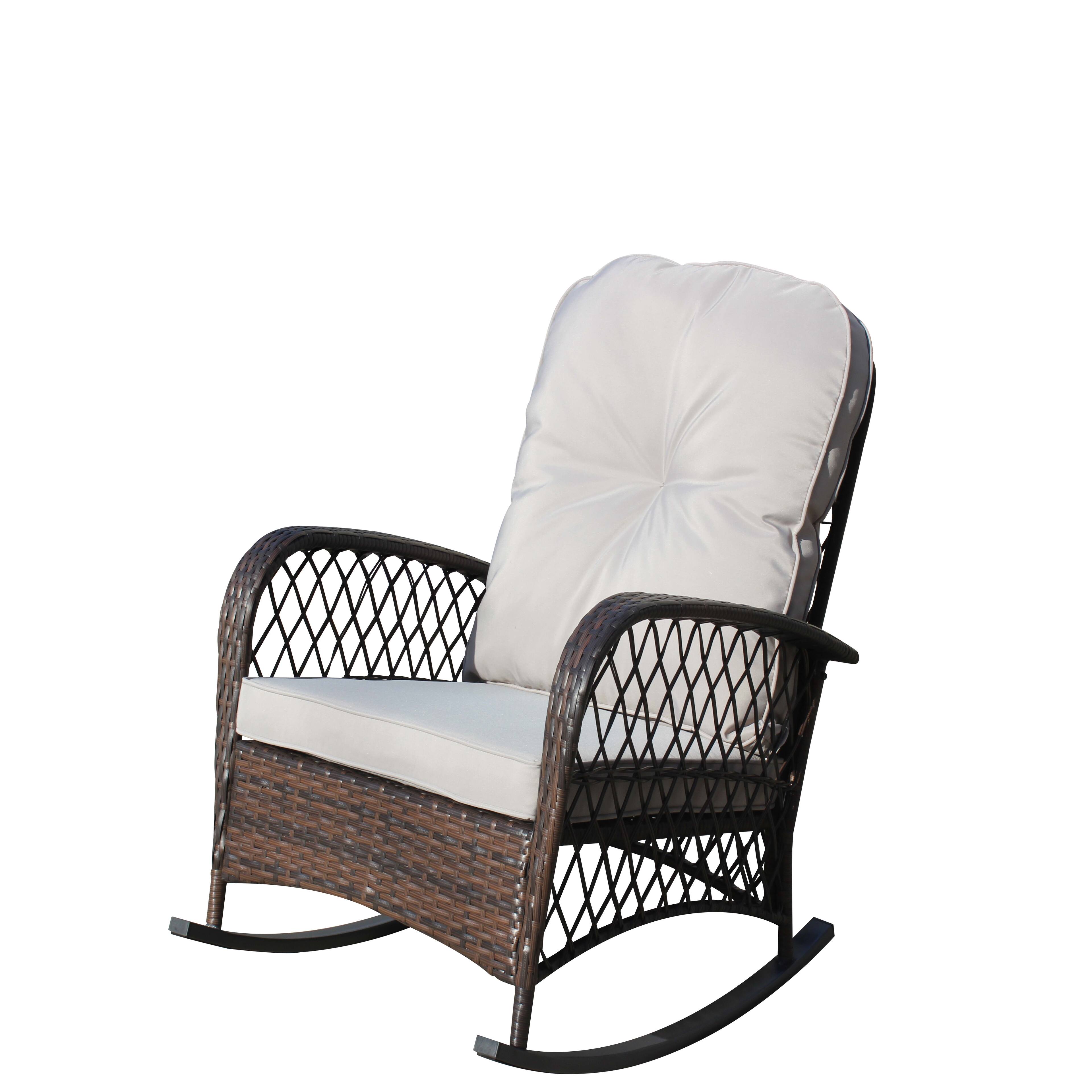 Alt View 5. Tiramisubest - Outdoor Wicker Rocking Chair with Wide Seat,Steel Frame & Thick Cushion for Patio,Garden,Backyard,Grey Cushion - Brown+Gray.
