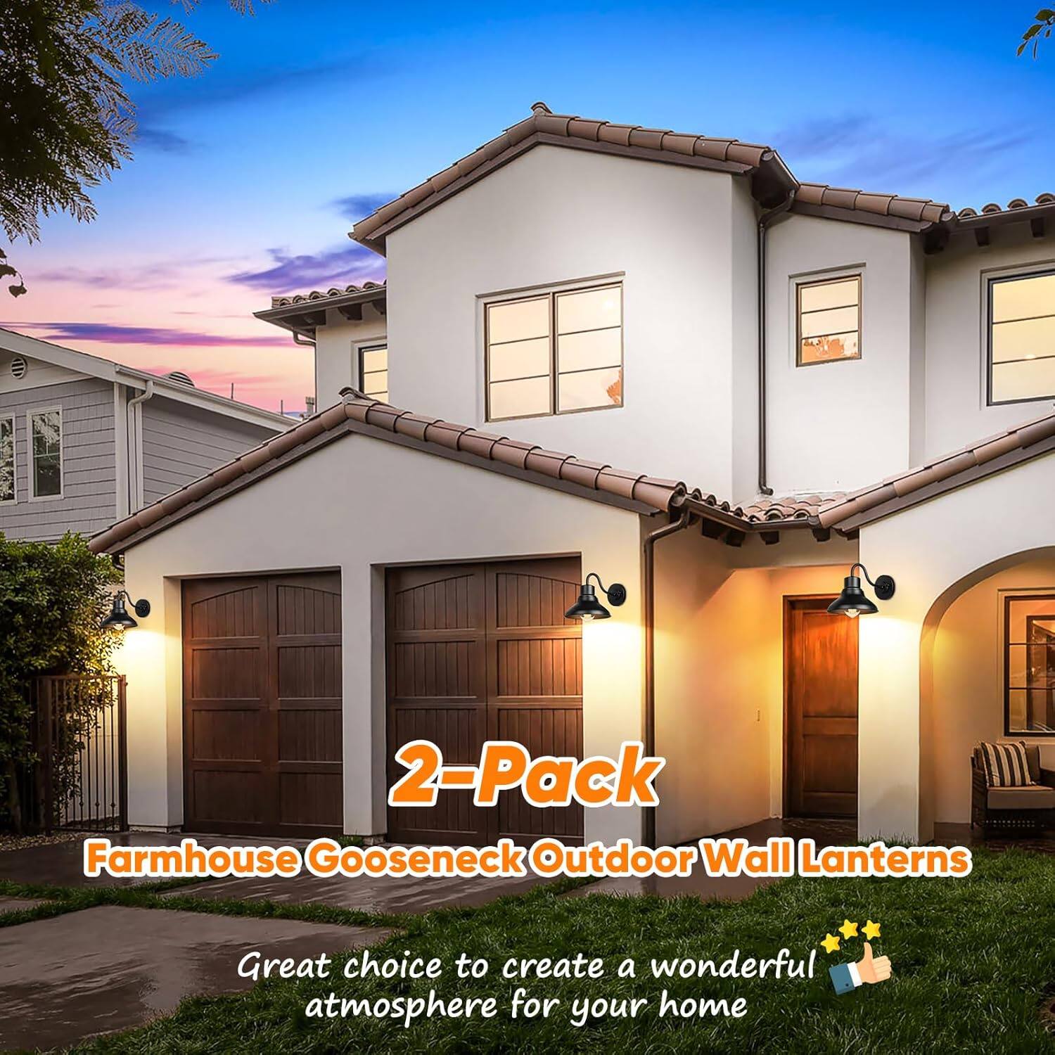 2-Pack Farmhouse Gooseneck Outdoor Wall Lanterns  
Great choice to create a wonderful atmosphere for your home