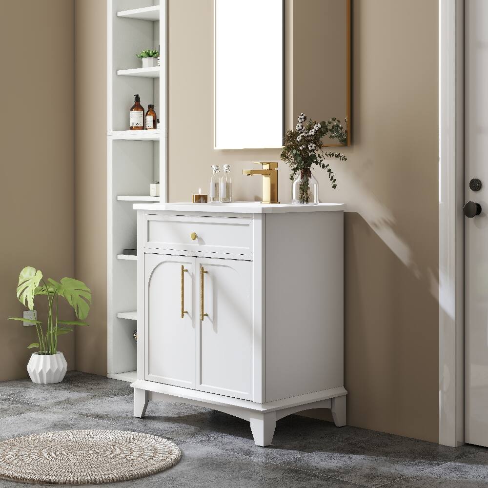 Alt View 6. Loheer - Loheer 28 inch bathroom vanity with sink White Freestanding Cabinet - White.