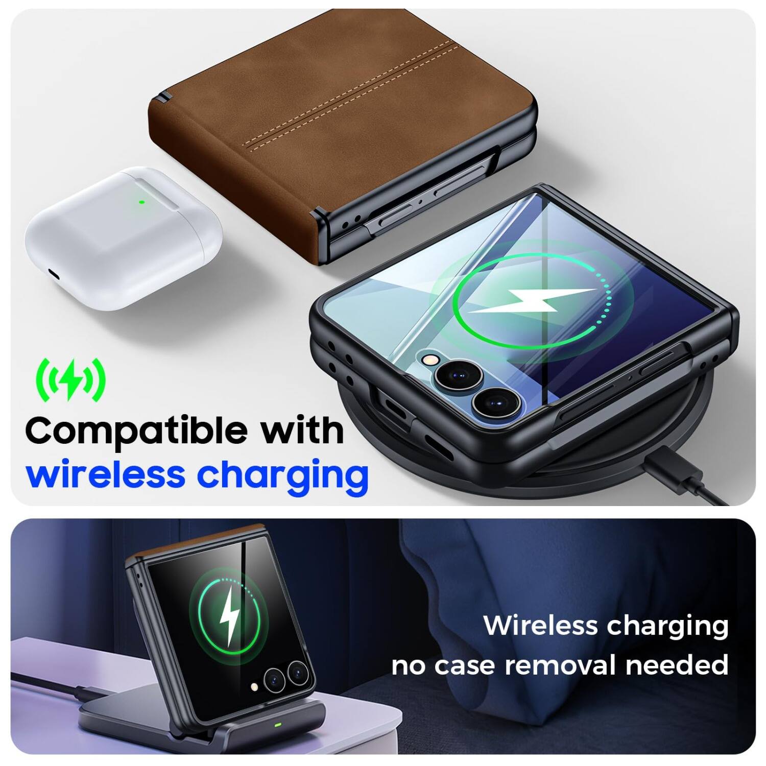 Compatible with wireless charging  
Wireless charging no case removal needed