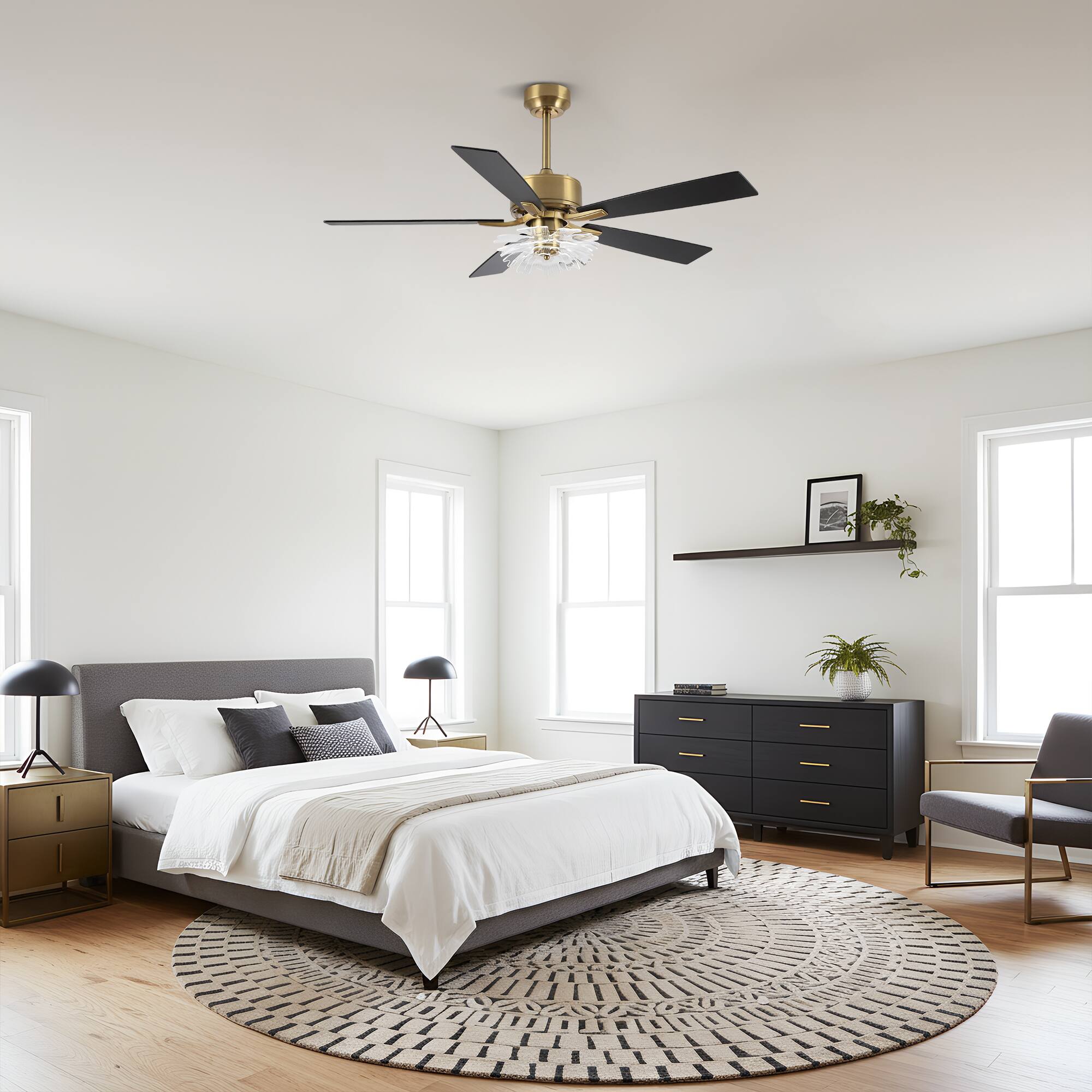 Alt View 1. Parrot Uncle - 52" Modern Gold LED Ceiling Fan with Remote and Light Guide Plate Shade Design - Gold.