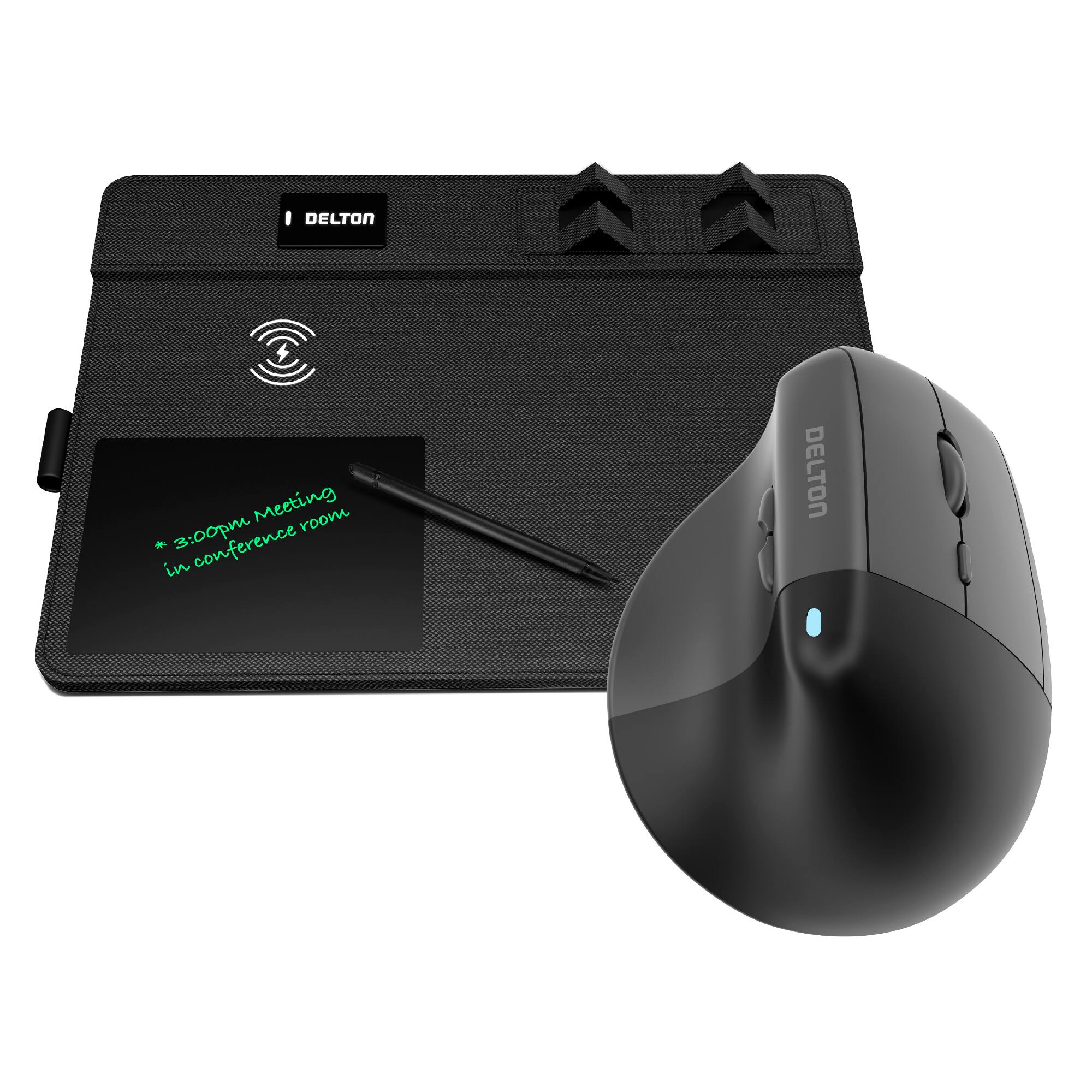 Delton - S38 Vertical Ergonomic Wireless Mouse with 2.4GHz Dongle and 15W Charging Mouse Pad - Wireless - Black