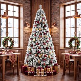 Gymax - 9 FT Snow Flocked Artificial Christmas Tree w/ 1498 Realistic Branch Tips White - Green
