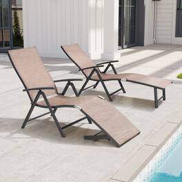 Crestlive Products - Outdoor Aluminum Folding Recliner Adjustable Chaise Lounge (Set of 2) - Light Brown