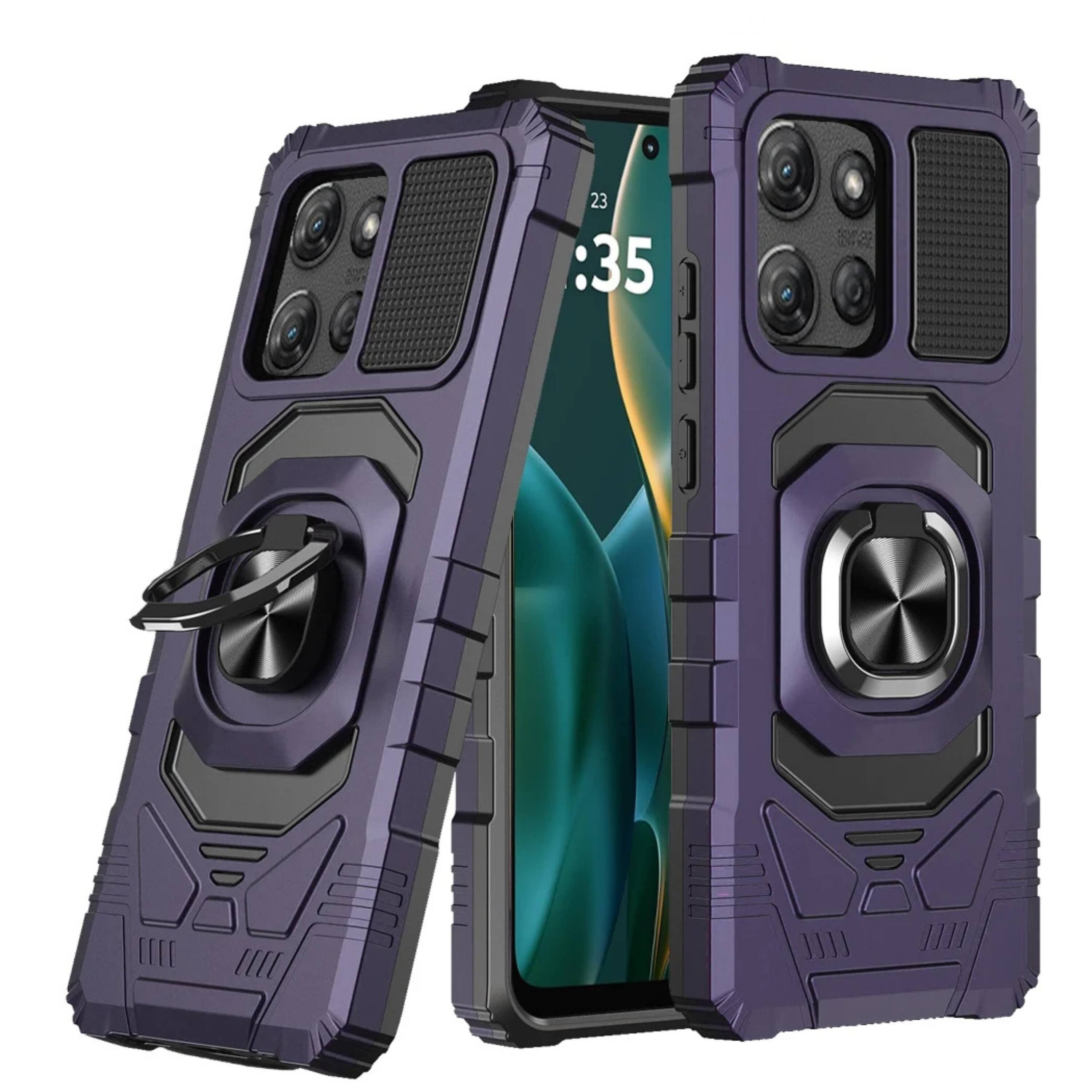 Front. Kitcheniva - Shockproof 2 Layer Metal Ring Stand Case With Tempered Glass For Moto G Stylus 2026 2025 Dark Purple - Dark Purple.