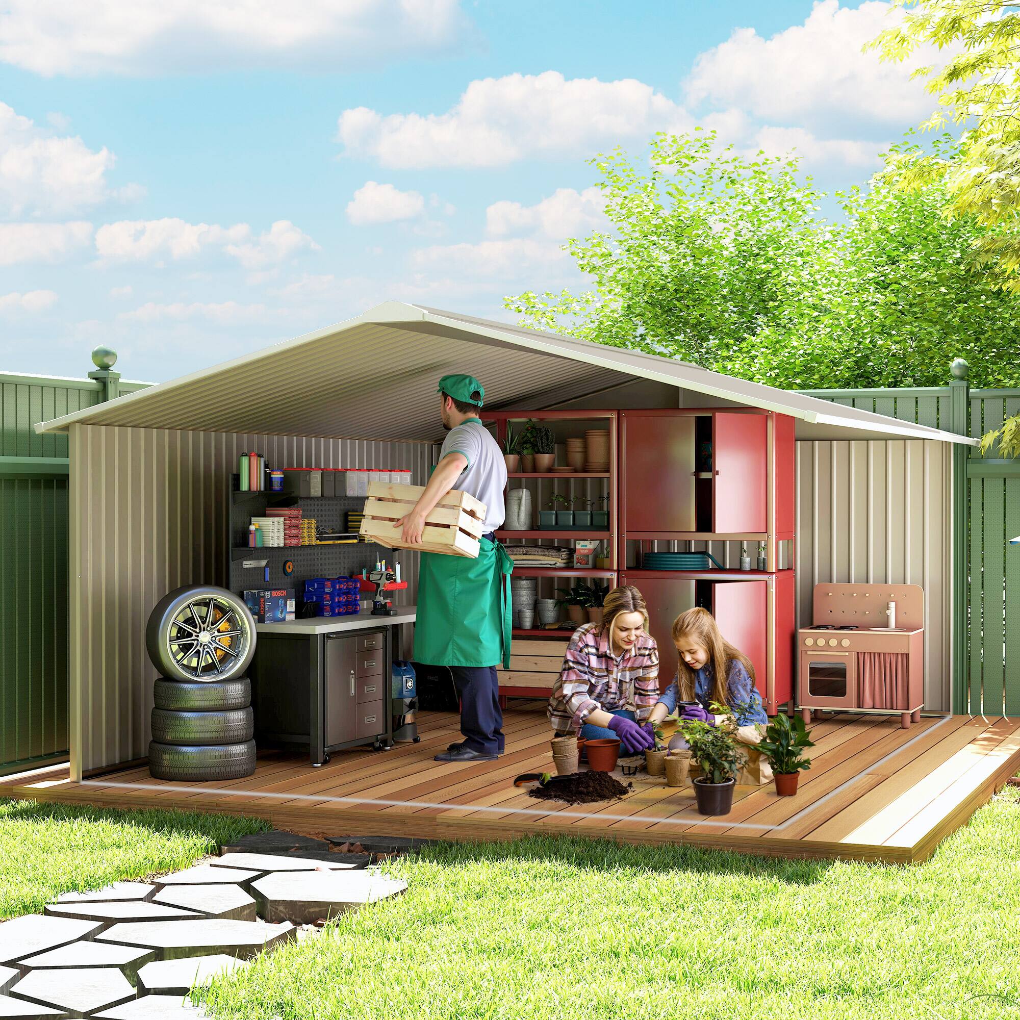 Alt View 8. Outsunny - Metal Shed, Storage Shed Utility Storage with Double Locking Doors for Bike, Yard Tools.