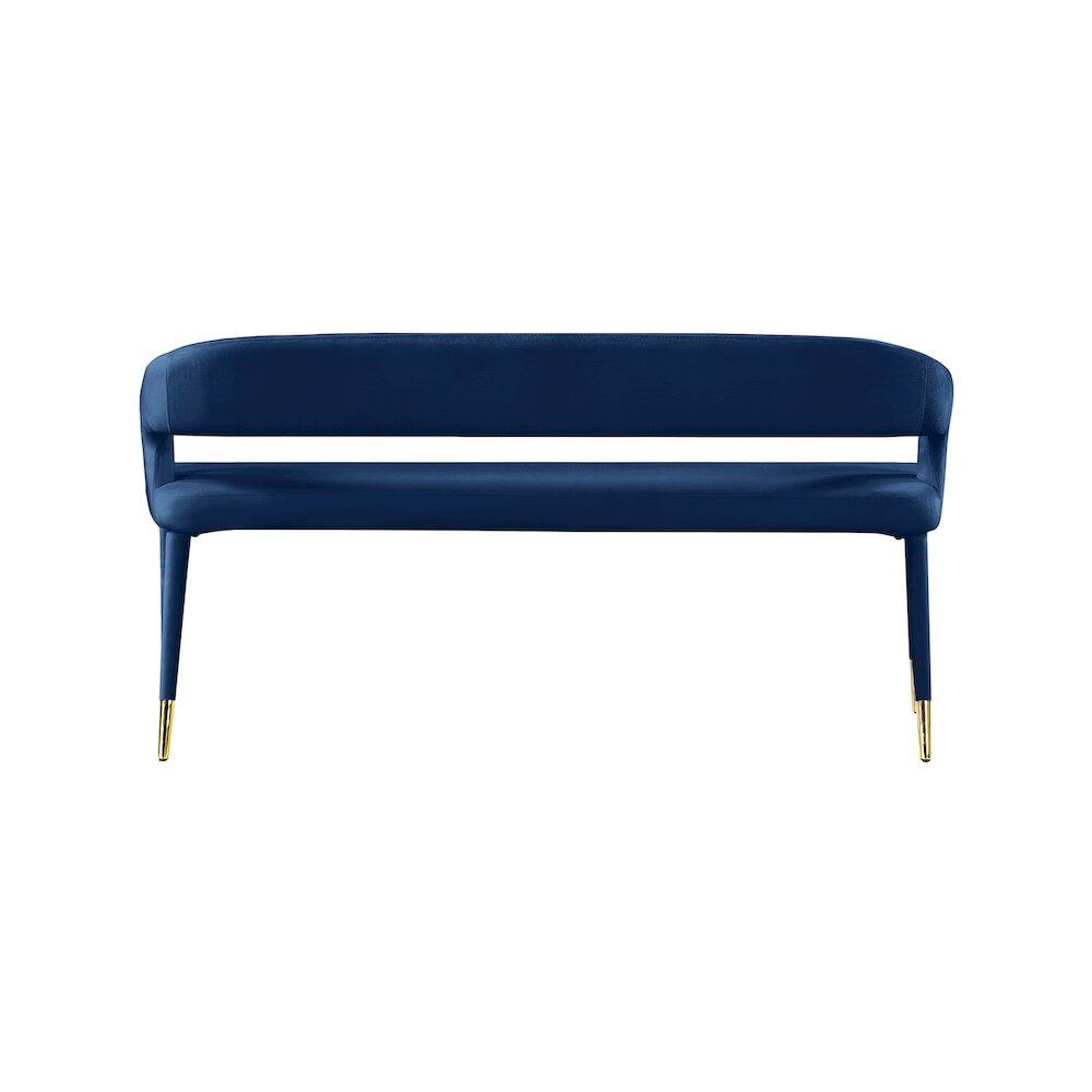 Angle. Meridian Furniture - Destiny Navy Velvet Bench - Navy Velvet.