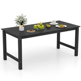 Gymax - HDPE Outdoor Dining Table for 6 Person 67'' Patio Table w/ Wood-Like Tabletop - Black