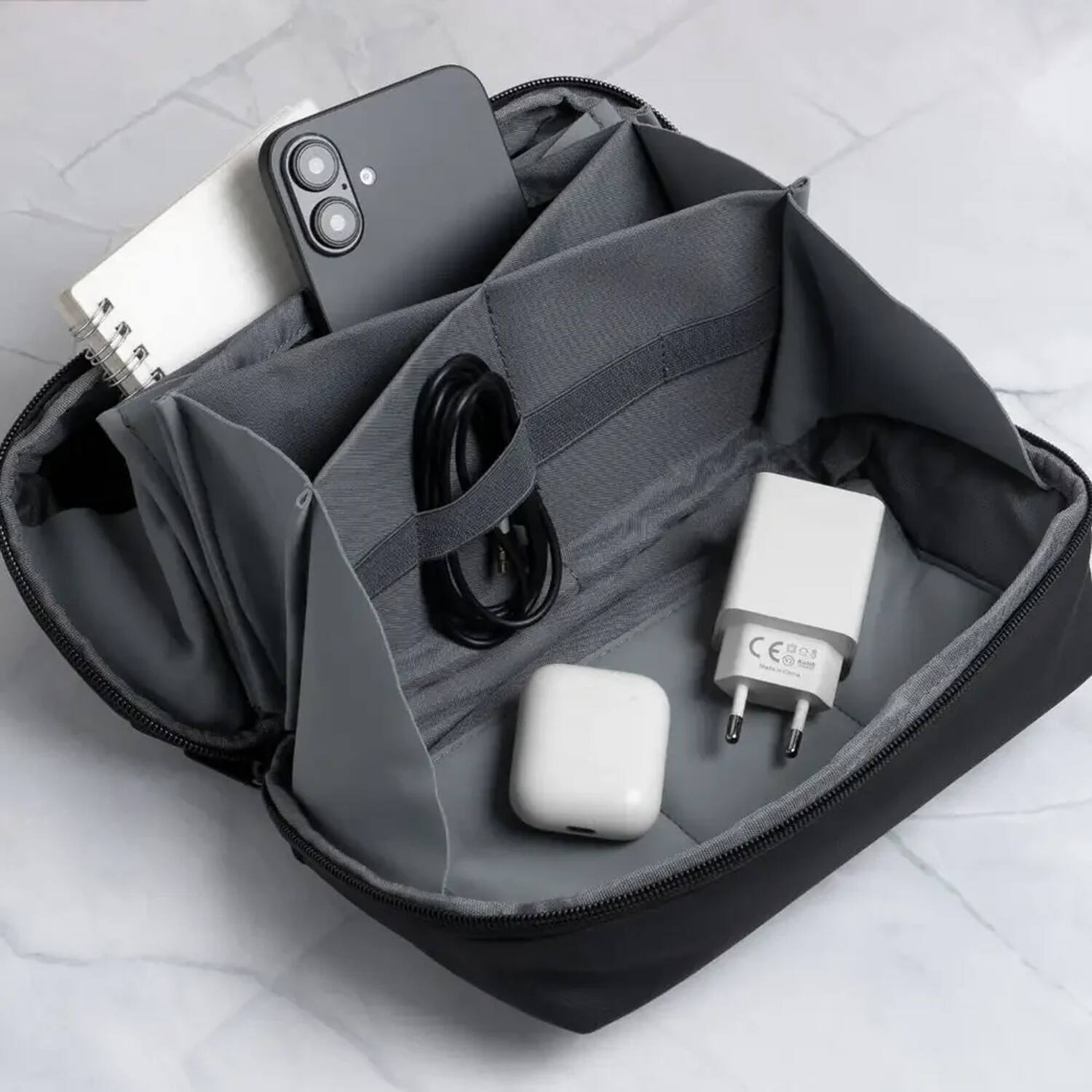 Angle. Scapade - AirCase 9-Compartment Tech Travel Organizer - Black.