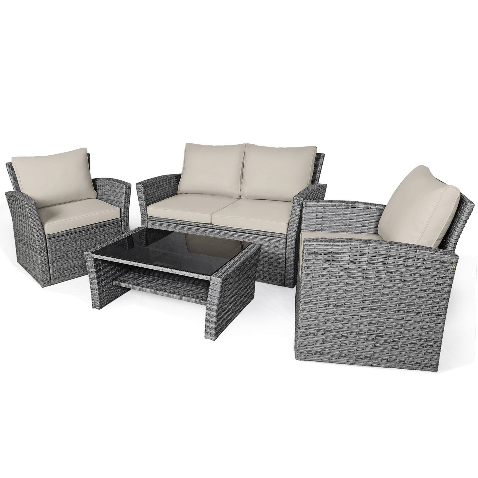 Alt View 1. Gymax - Gymax 4PCS Patio Rattan Conversation Set Outdoor Furniture Set w/ Khaki Cushions - Khaki.