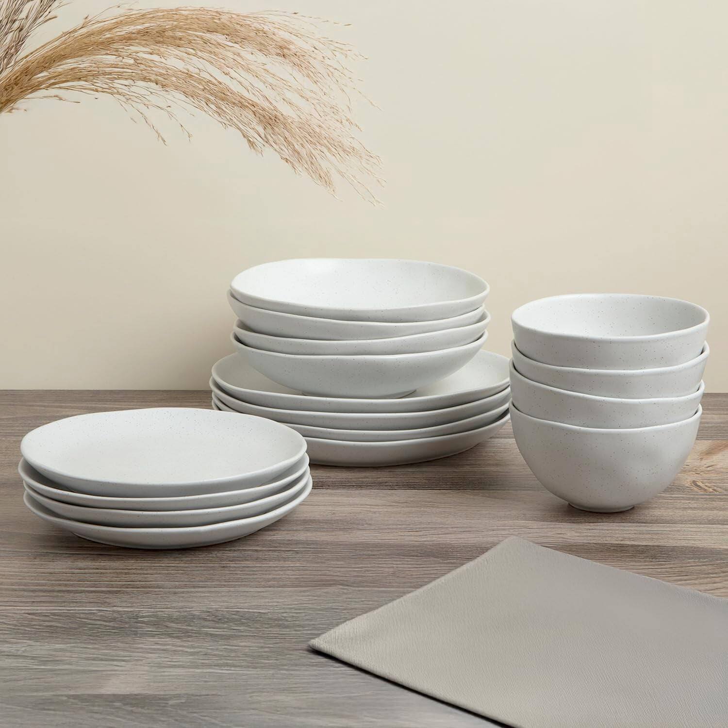 Alt View 3. Larder & Vine - 16-Piece Urban Dinnerware Set for 4, Ceramic Stoneware Made in Portugal - Millstone.