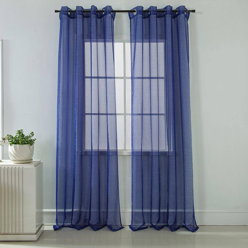 Angle. RT Designers Collection - Stylish Navy Blue Lonnie Grommet Curtain Panel - 54x90 Inches - Navy.