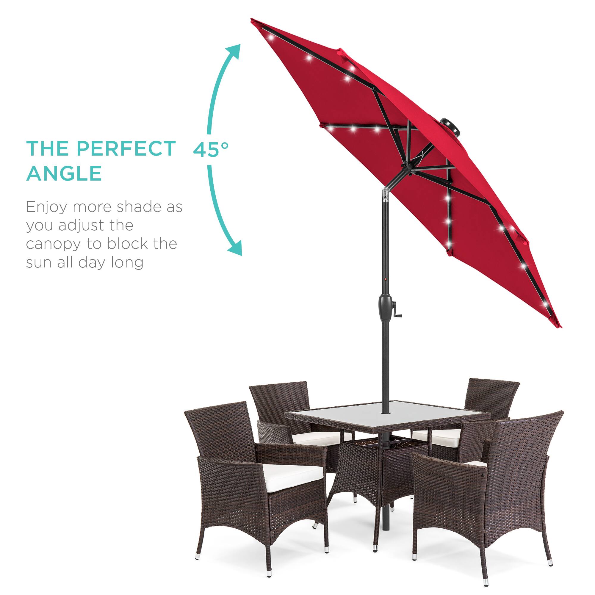 THE PERFECT 45° ANGLE

Enjoy more shade as you adjust the canopy to block the sun all day long