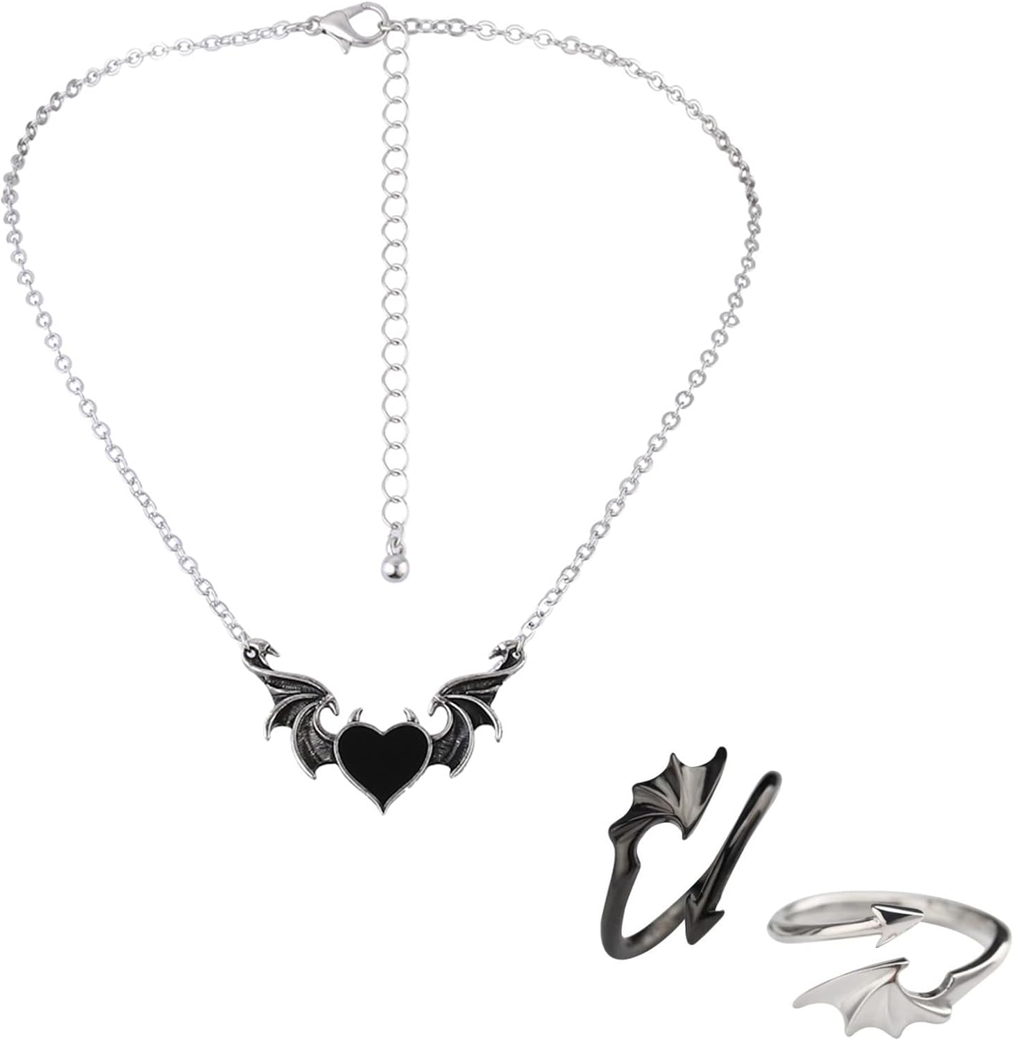 Front. Live At Space - Gothic Evil Heart Necklace - Bat Wing & Eye Pendant, Punk Couple Jewelry - Evil Heart Bat Wing Necklaces Halloween Punk Love.