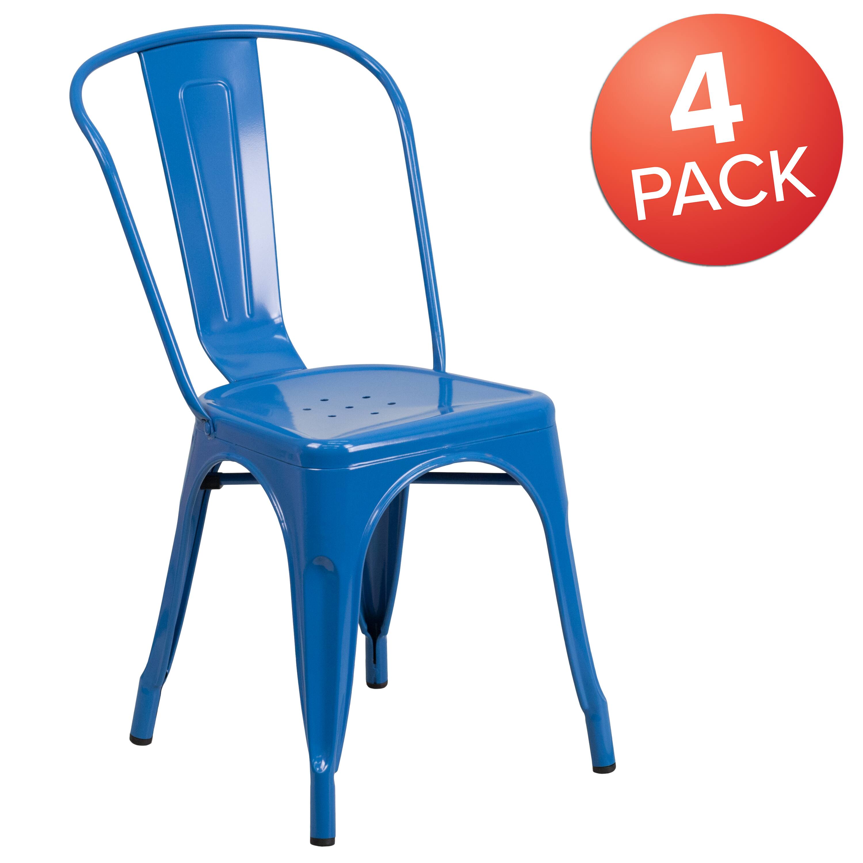 Alt View 1. Emma + Oliver - Commercial Grade 4 Pack Metal Indoor-Outdoor Stackable Chair - Blue.