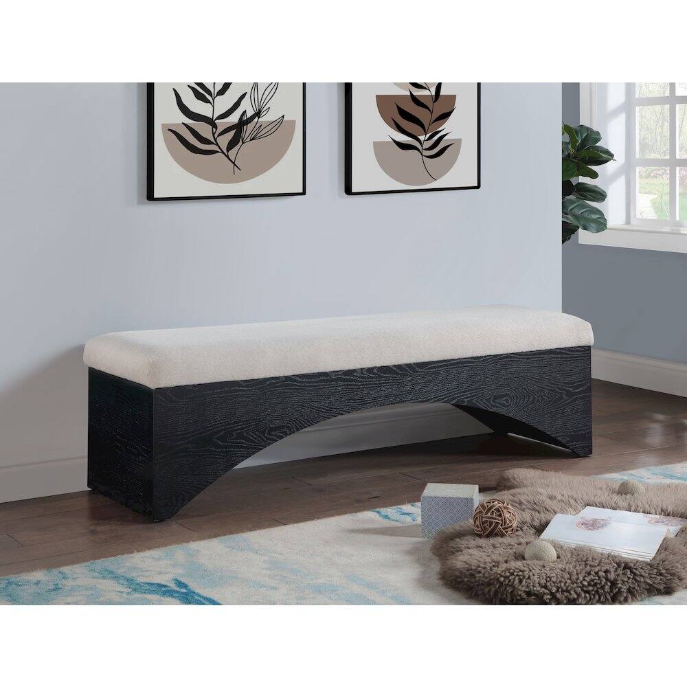 Alt View 1. Meridian Furniture - Lawson Beige Velour Fur Fabric Bench - Beige.