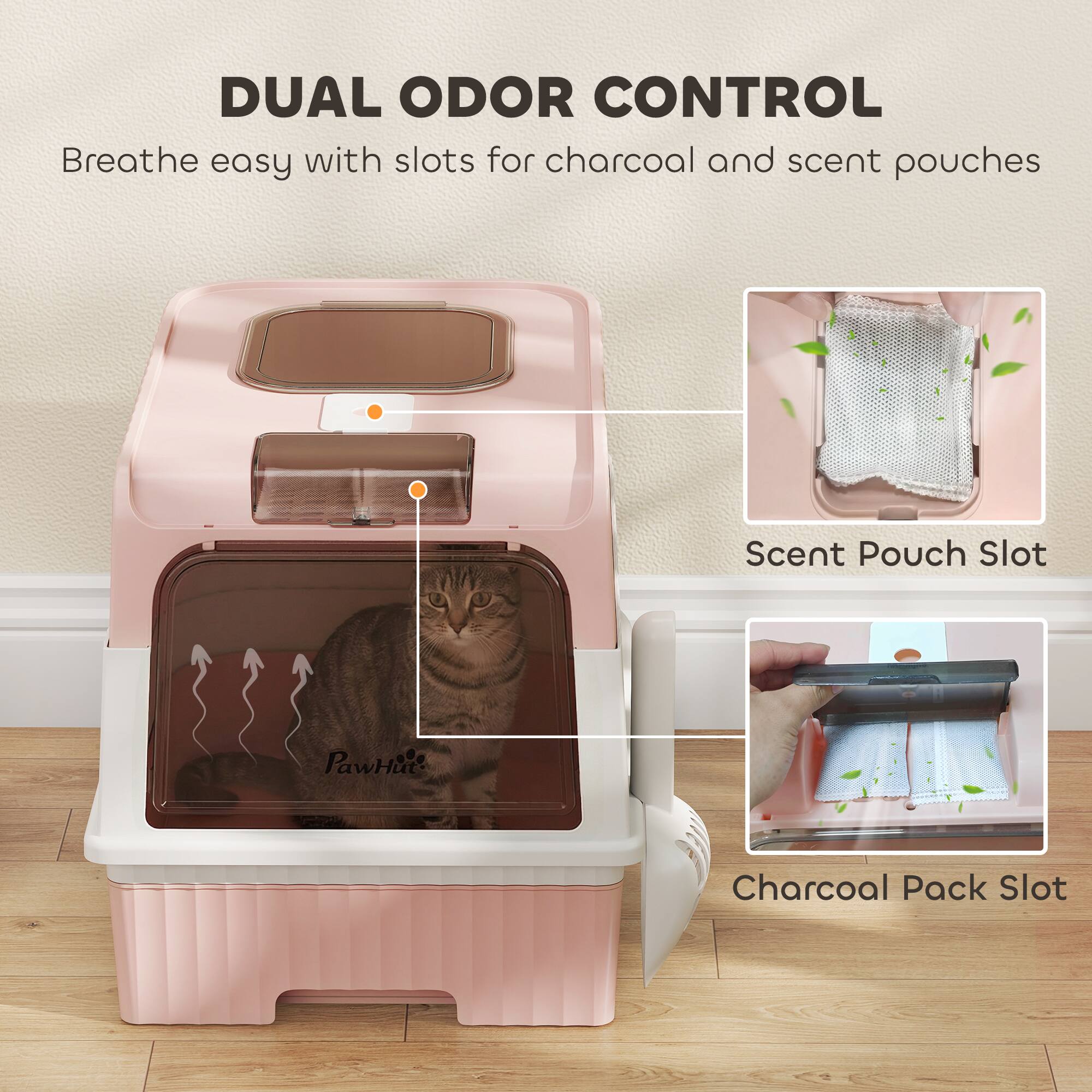 DUAL ODOR CONTROL  
Breathe easy with slots for charcoal and scent pouches  

Scent Pouch Slot  
Charcoal Pack Slot