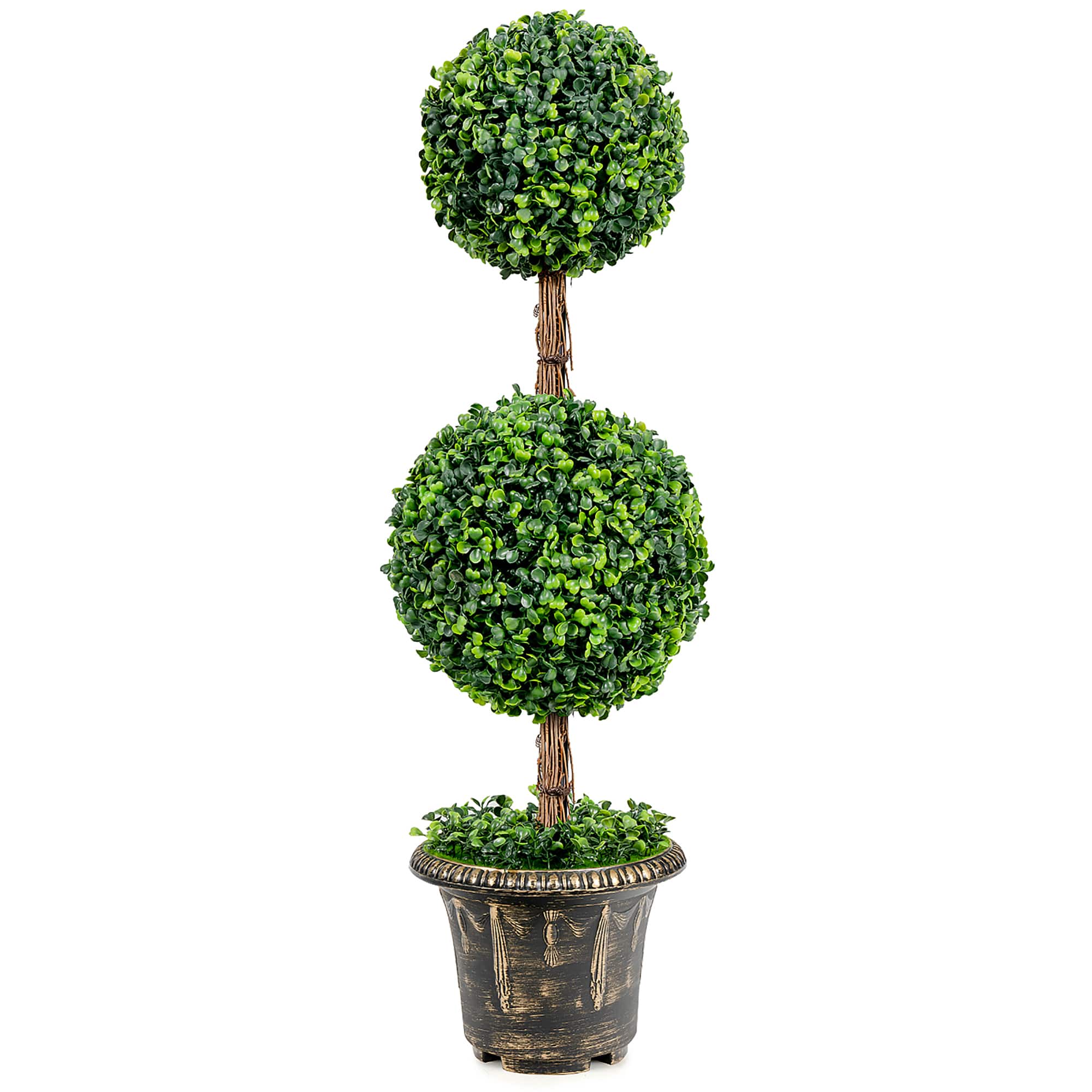 Front. Costway - Costway 36" Artificial Topiary Double Ball Tree Indoor Outdoor UV Resistant - Green.