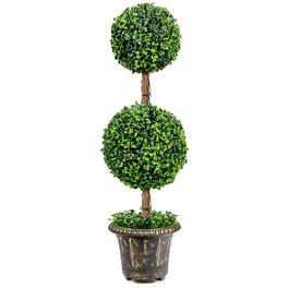 Costway - 36" Artificial Topiary Double Ball Tree Indoor Outdoor UV Resistant - Green