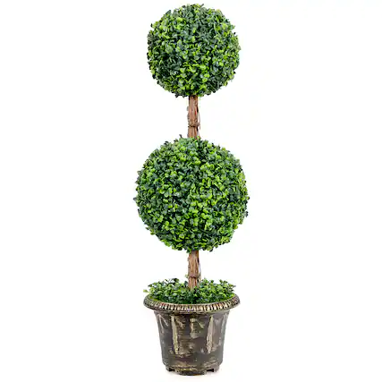 Front. Costway - Costway 36" Artificial Topiary Double Ball Tree Indoor Outdoor UV Resistant - Green.