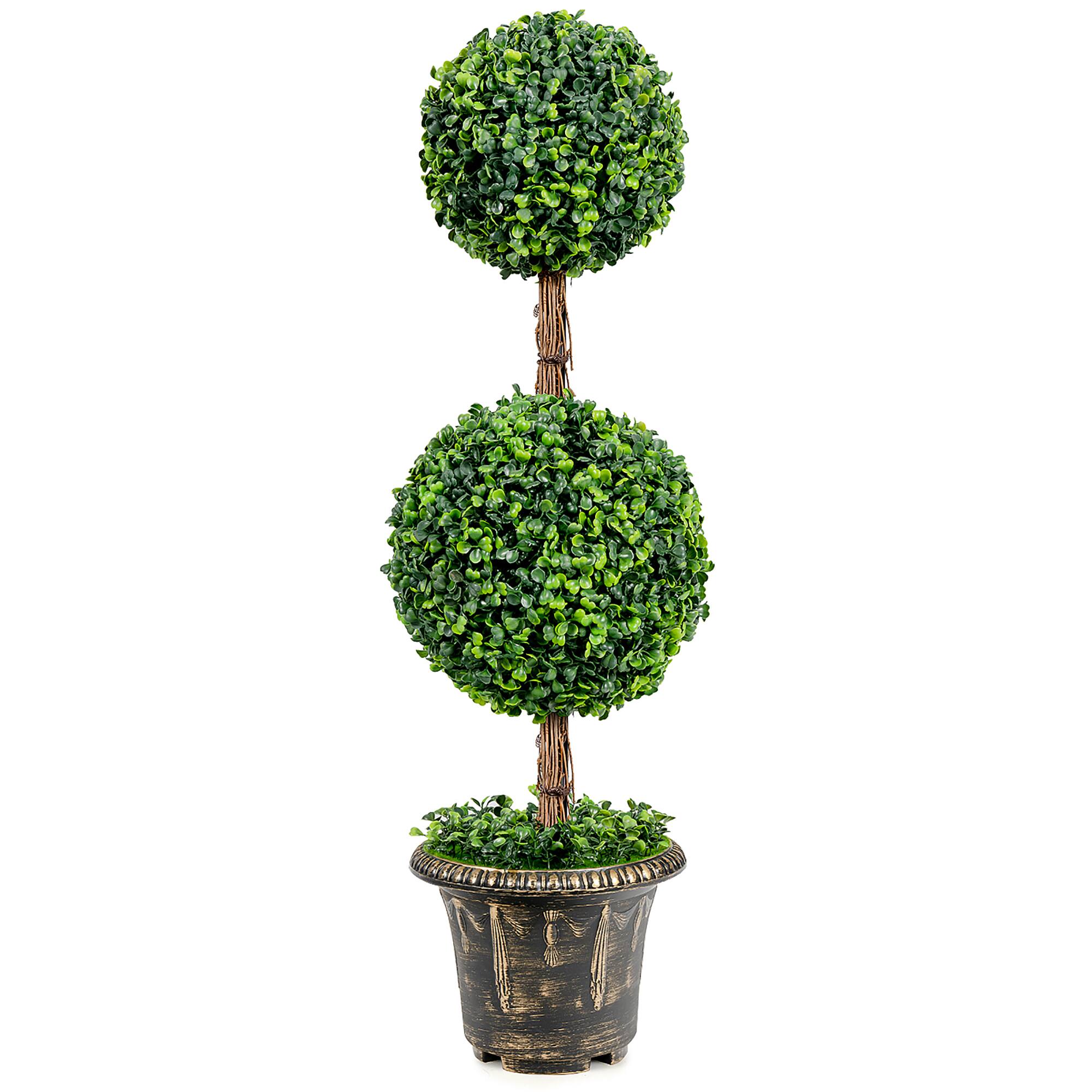 Front. Costway - Costway 36" Artificial Topiary Double Ball Tree Indoor Outdoor UV Resistant - Green.