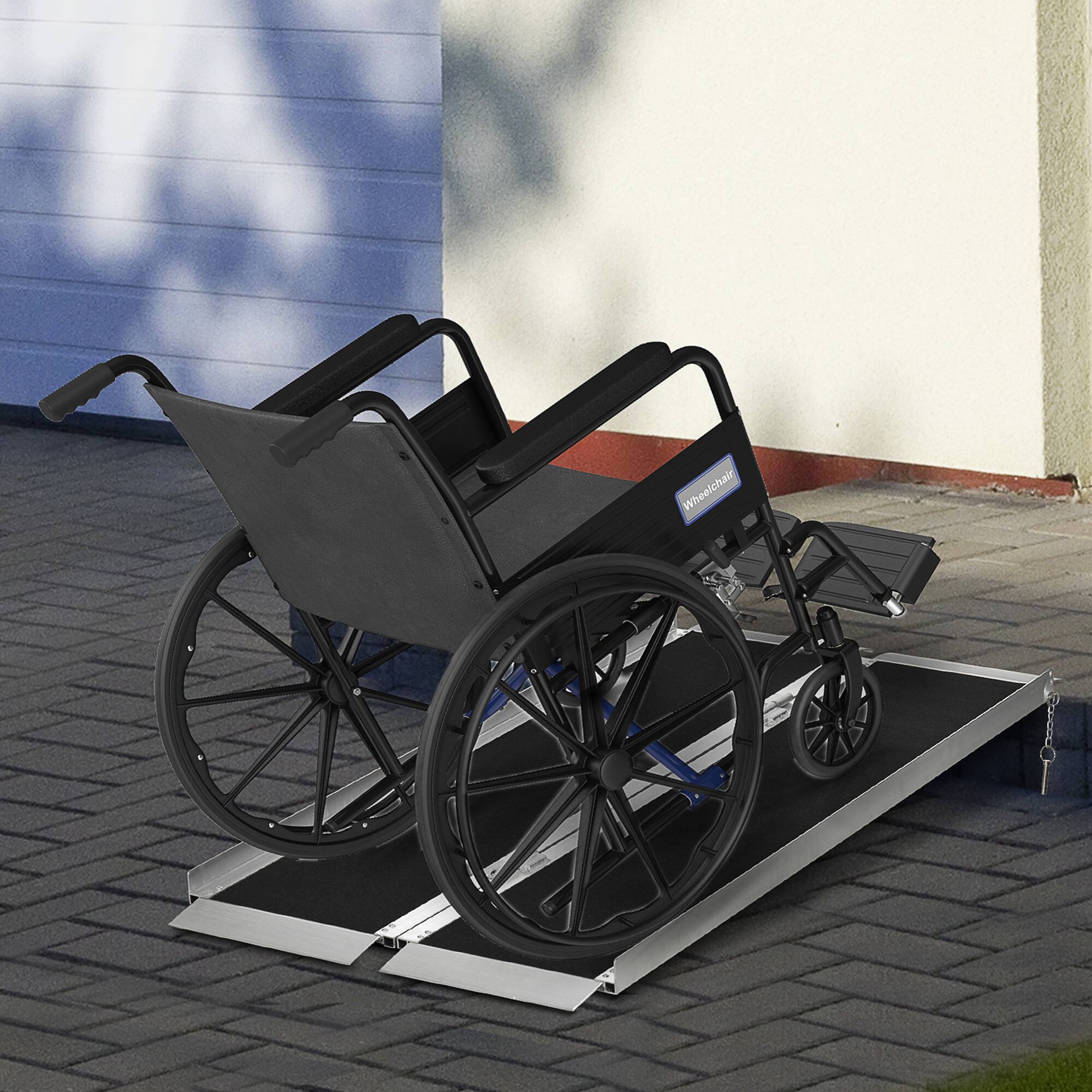 Alt View 1. Homcom - Wheelchair Ramp 5FT, Folding Aluminum Threshold Ramp with Non-Slip Surface, Transition Plates Above and Below, 600lbs - Black.
